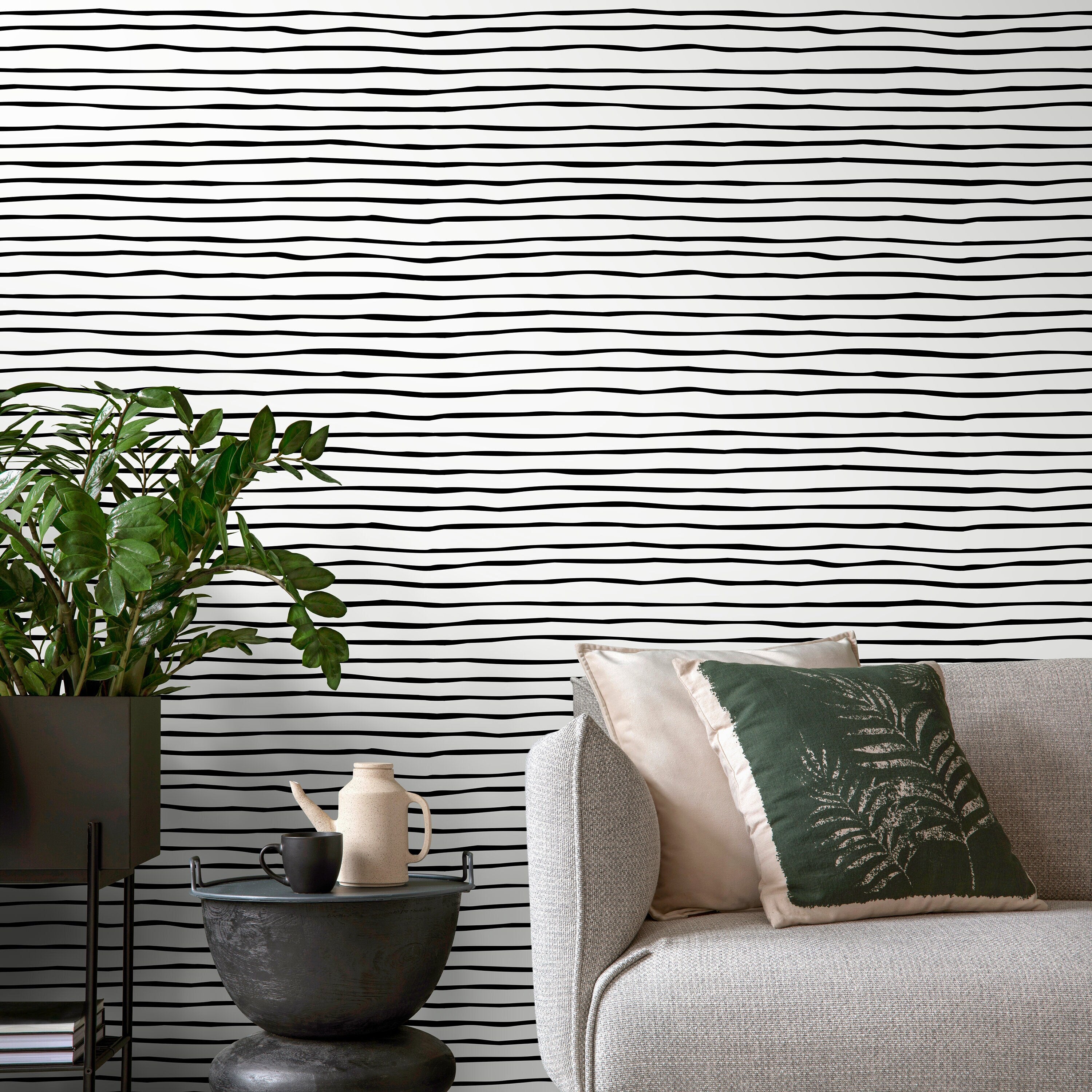 Abstract Wallpaper With Hand-drawn Stripes In Black And White - D772