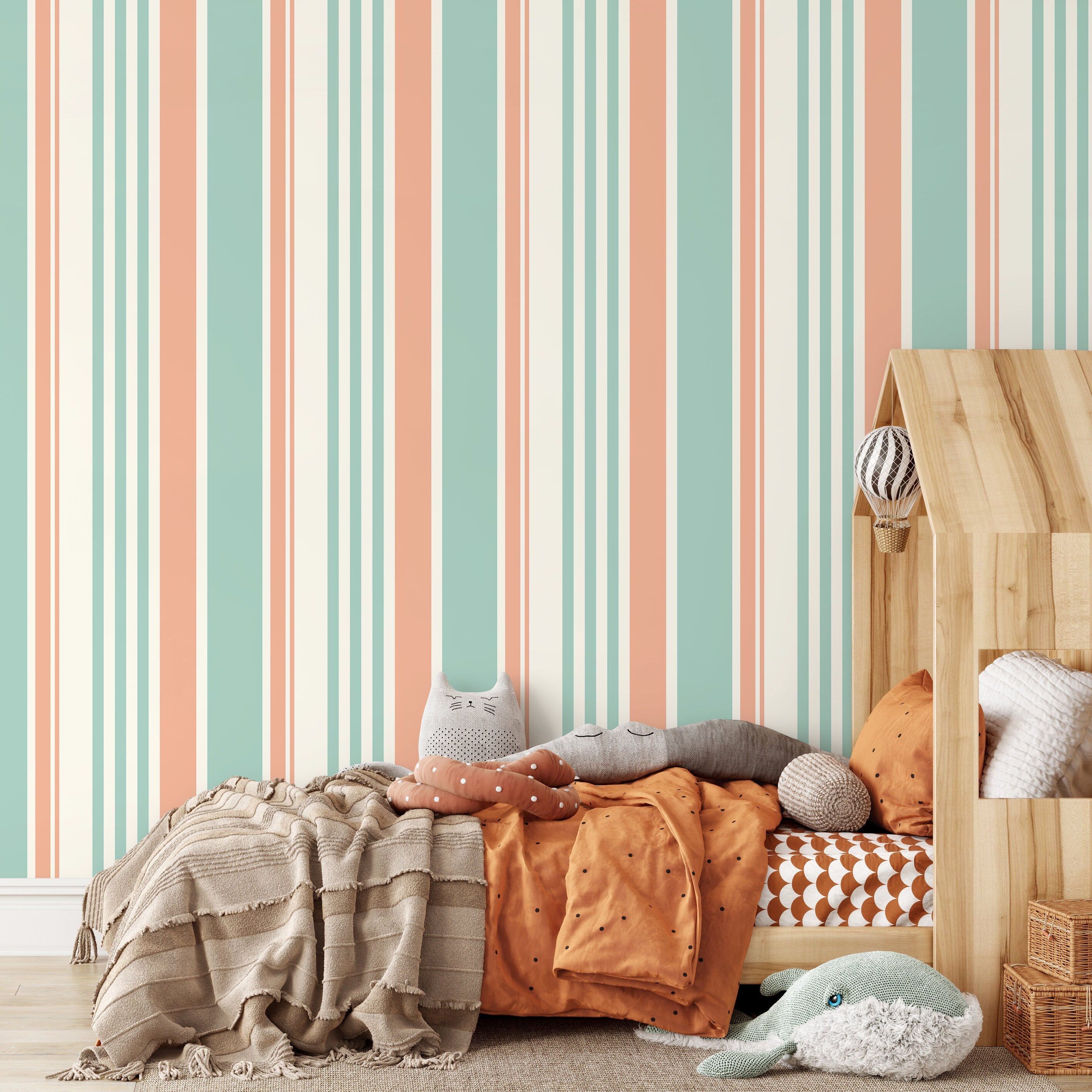 Striped Wallpaper With A Minimalist Design In Pink And Light Blue - D806