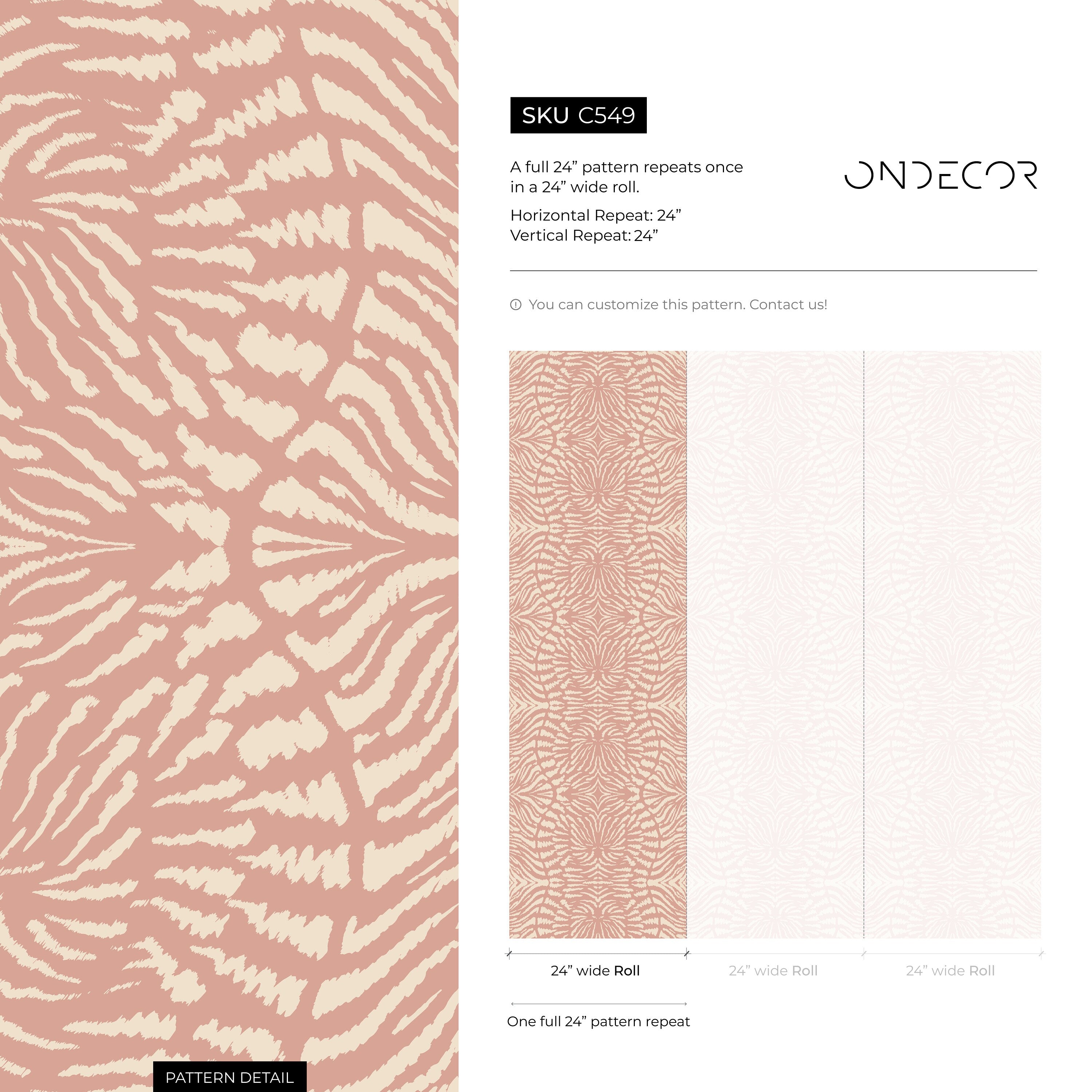 Abstract Wallpaper With A Symmetrical Ikat Motif In Pink And Cream - C549