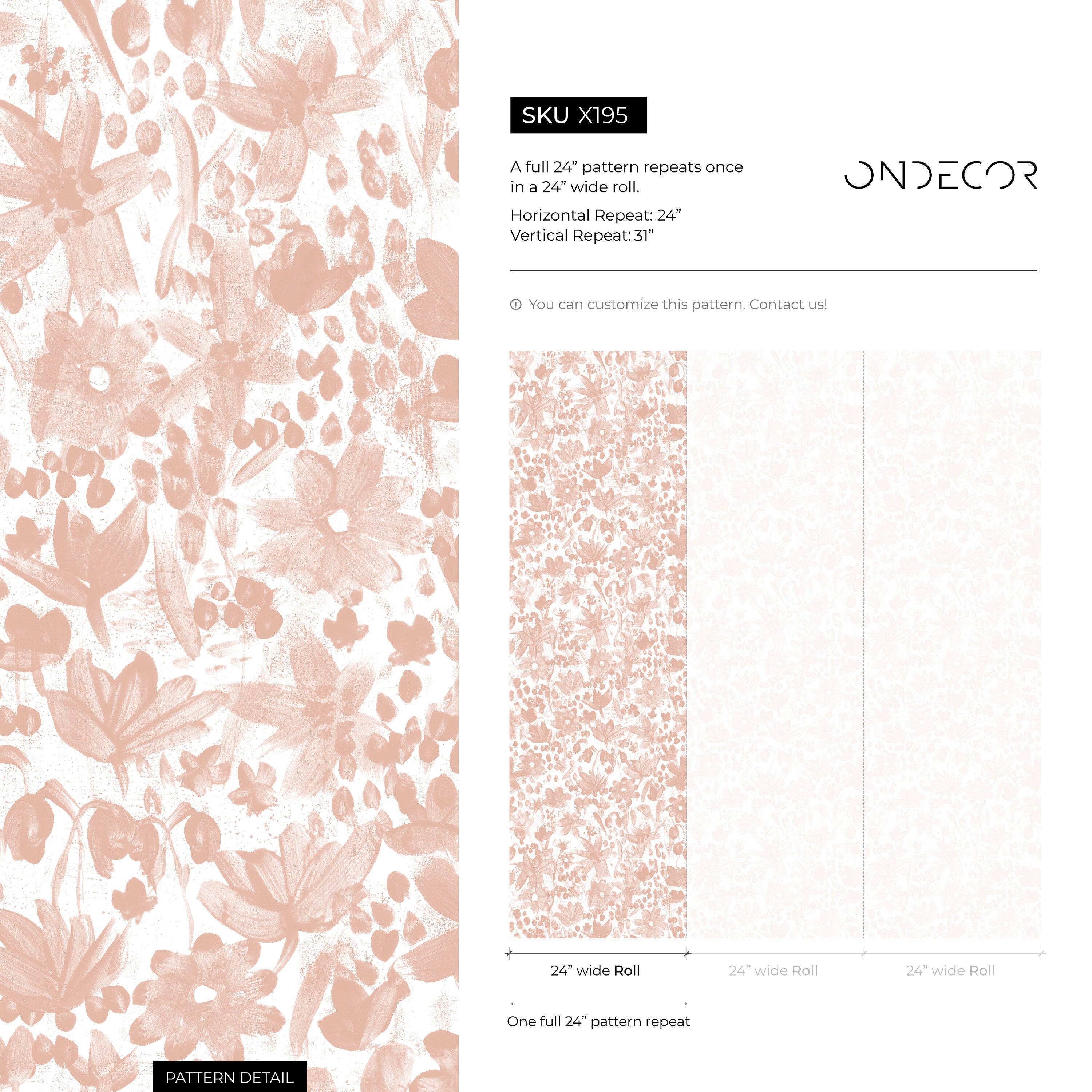 Floral Wallpaper With A Painterly Brushstroke Print In Pink - X195