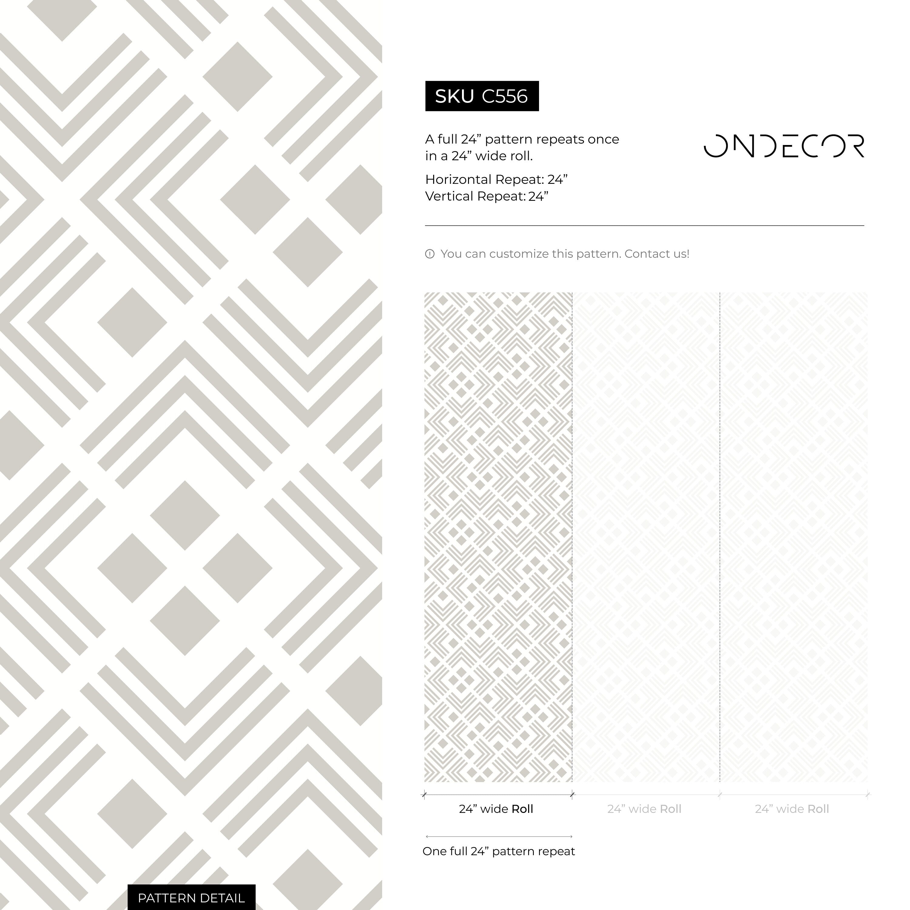 Art Deco Wallpaper With A Chevron And Diamond Motif In Light Gray And Taupe - C556