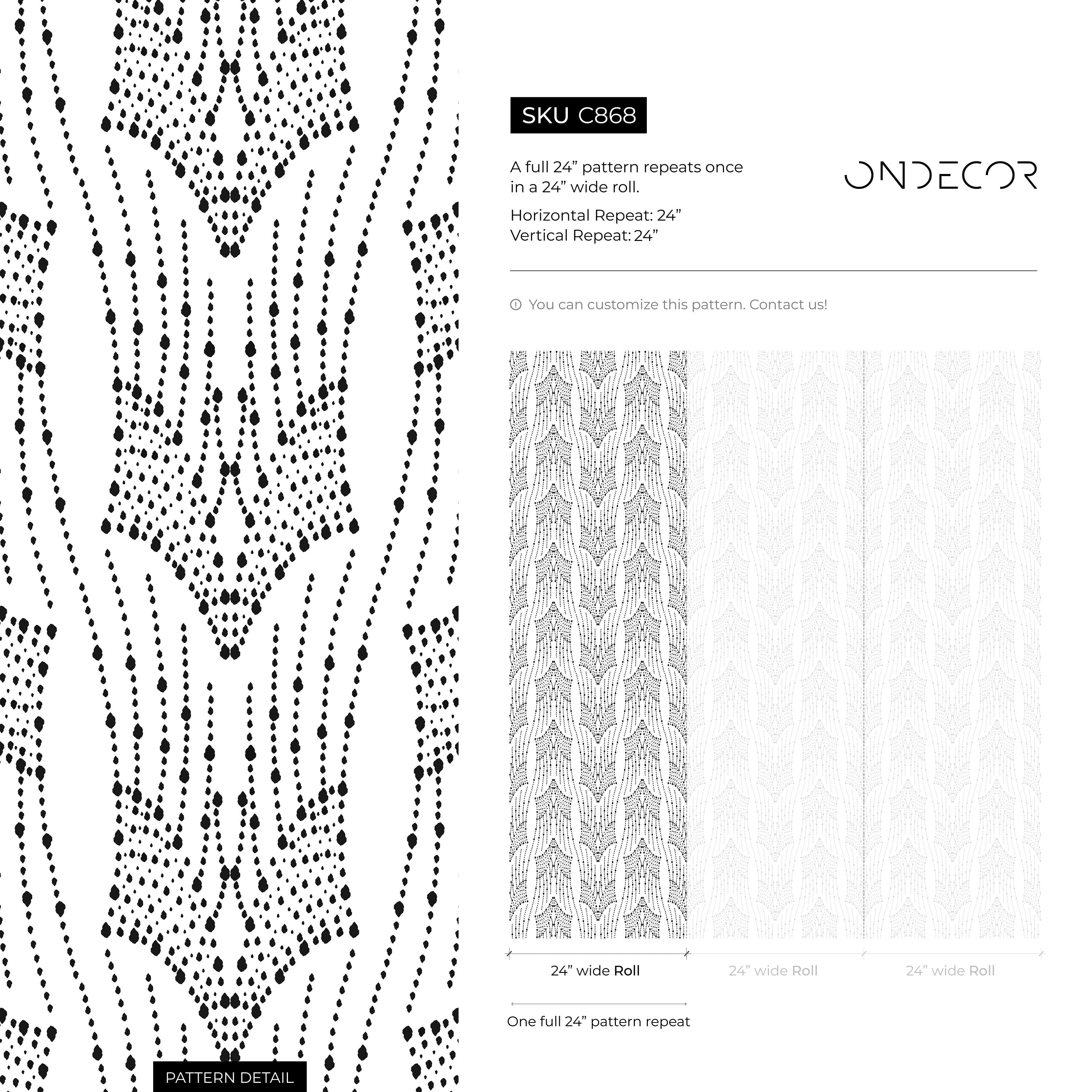 Art Deco Wallpaper With A Symmetrical Dotted Motif In Black And White - C868