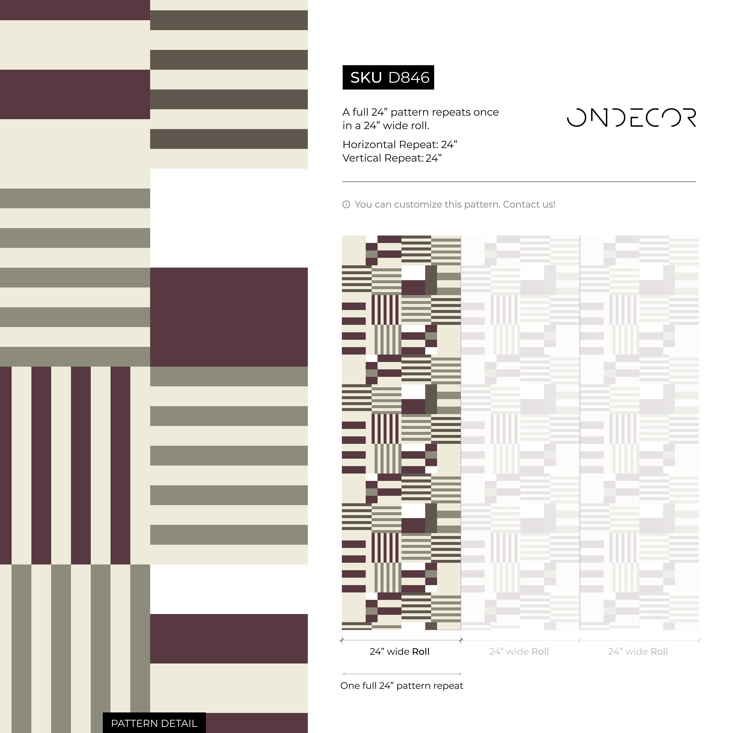 Geometric Wallpaper With A Modern Block Motif In Purple, Grey, And Beige - D846