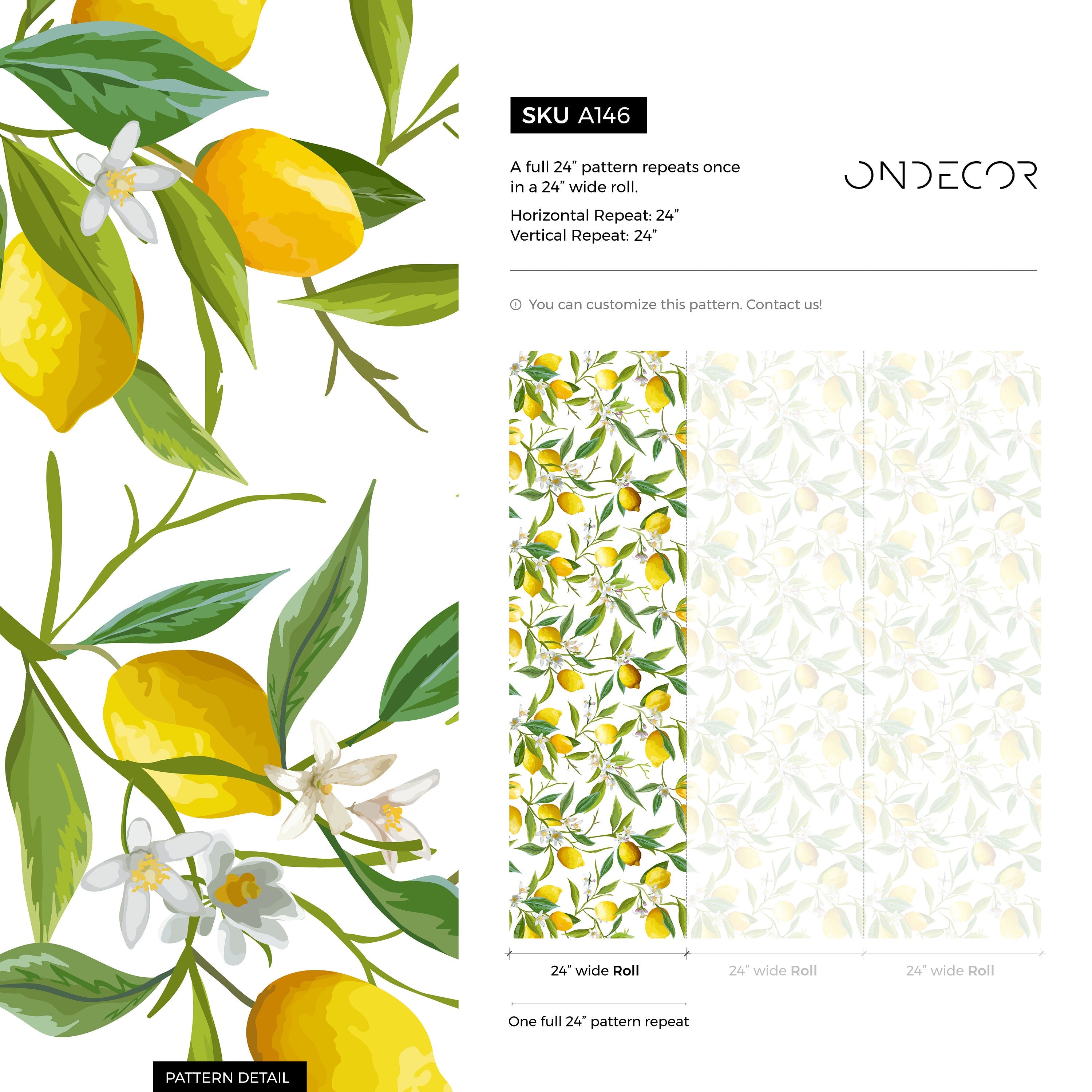 Botanical Wallpaper With A Fresh Lemon Tree Motif In Yellow And Green - A146
