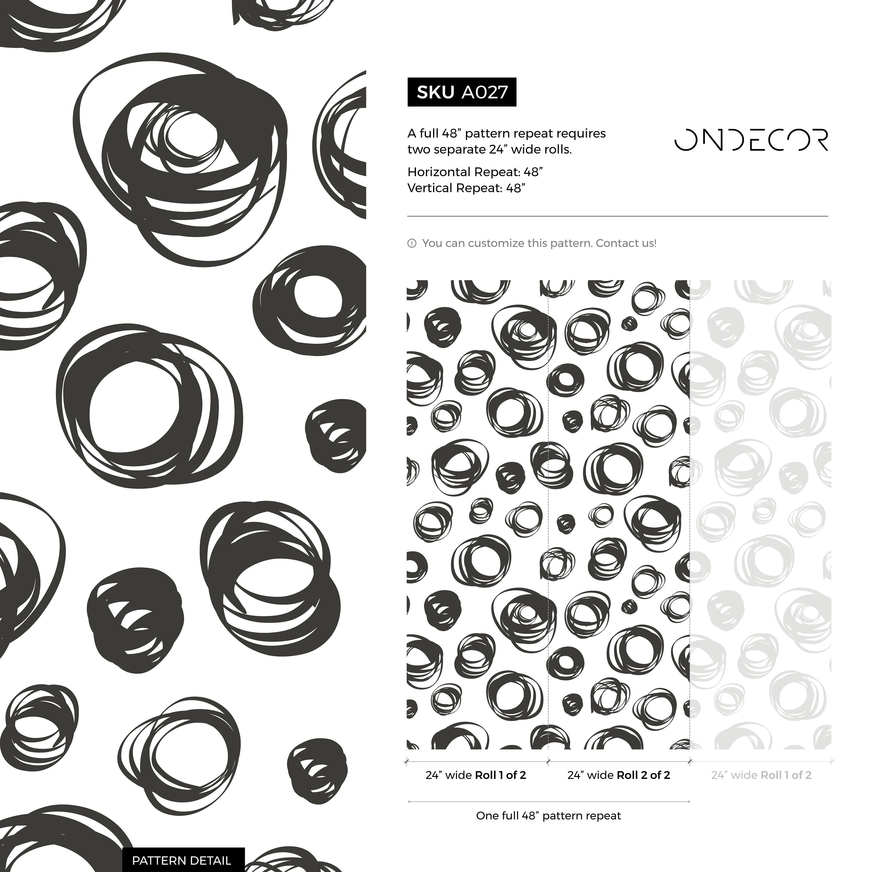 Abstract Wallpaper With Hand-drawn Scribble Circles In Black - A027