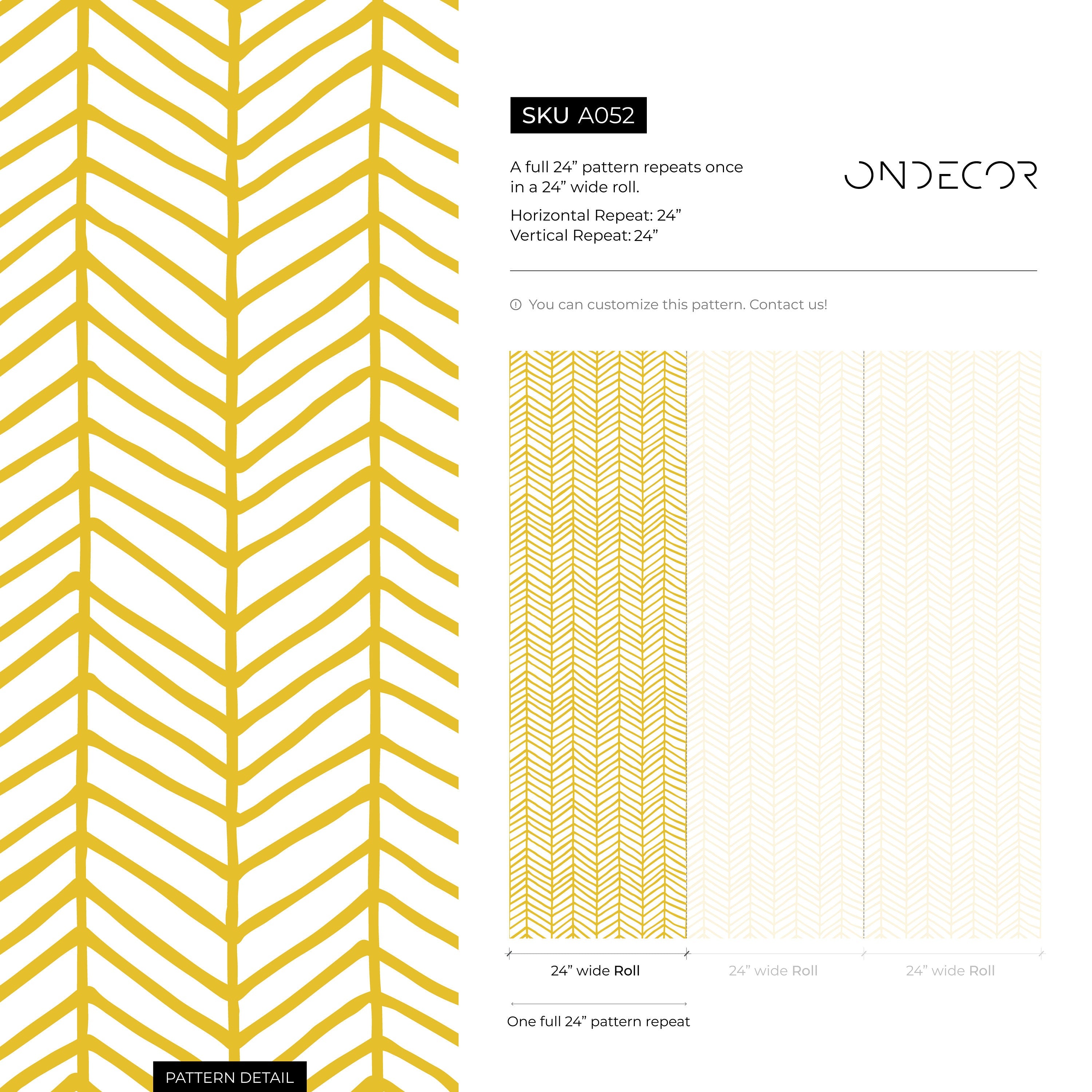 Herringbone Wallpaper With A Hand-drawn Motif In Yellow - A052