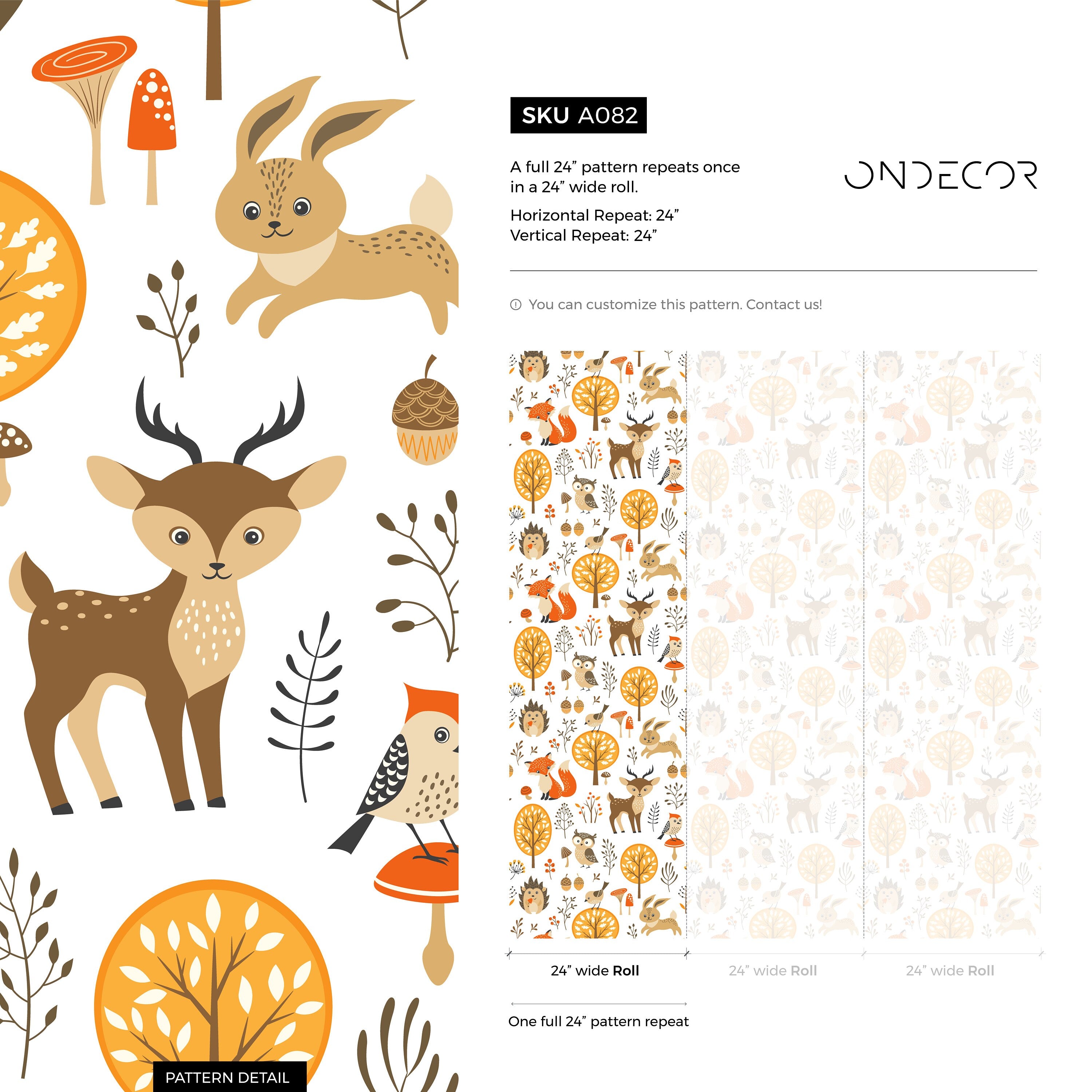 Woodland Wallpaper Featuring Forest Animals In Orange, Brown, And Yellow - A082