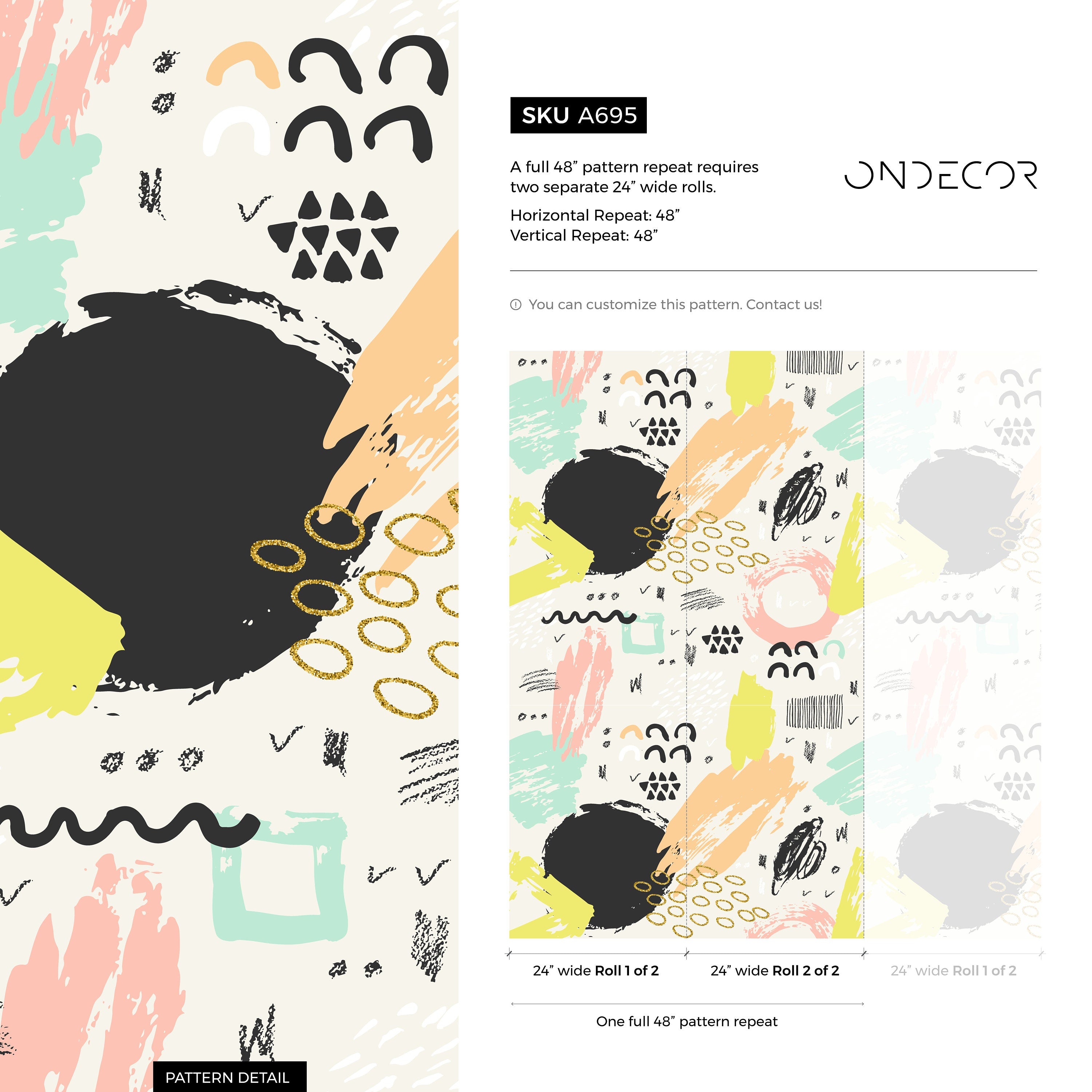 Abstract Wallpaper With Artistic Brush Strokes In Mint, Pink, And Yellow - A695