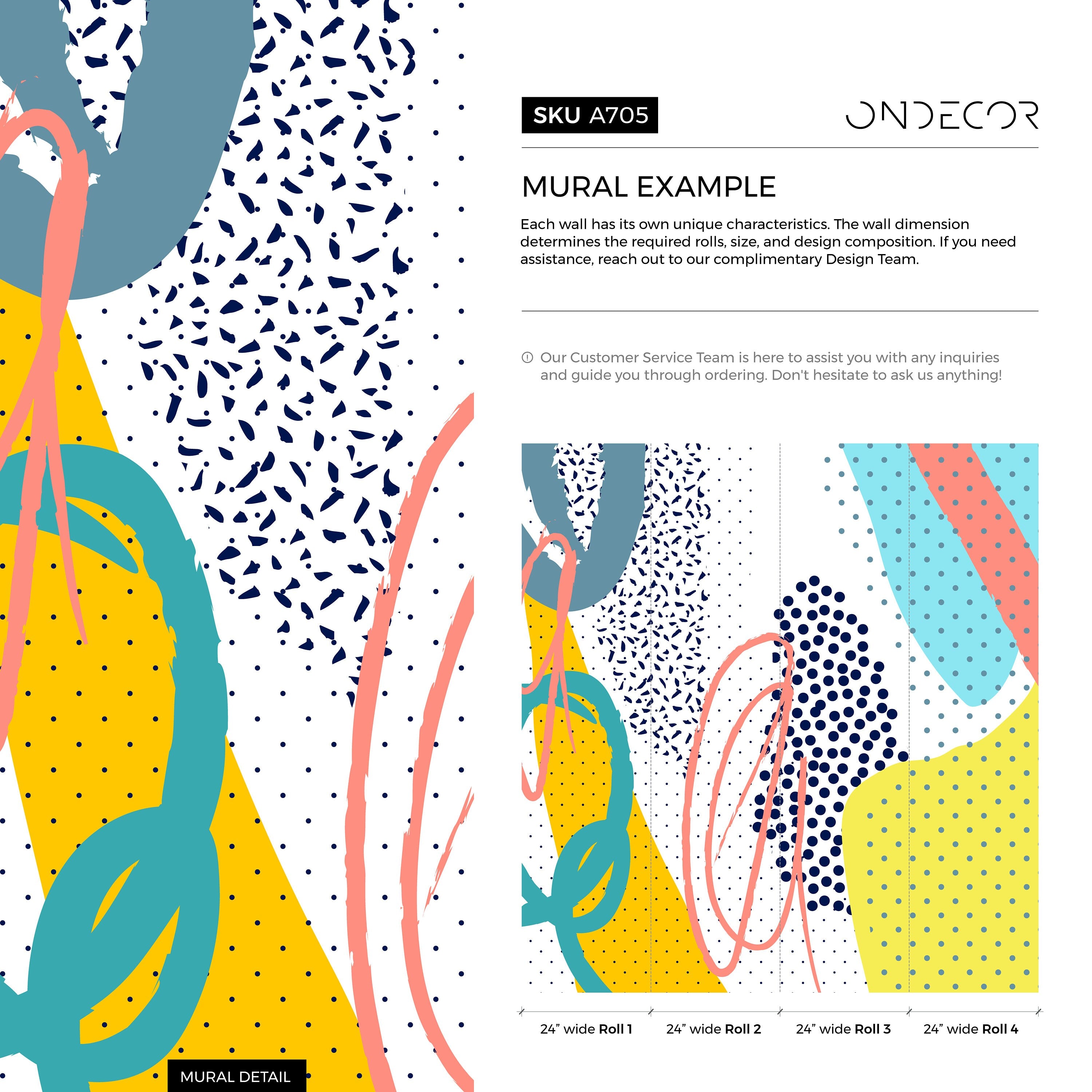 Abstract Wallpaper With Memphis Style Shapes And Dots In Blue, Yellow, And Teal - A705