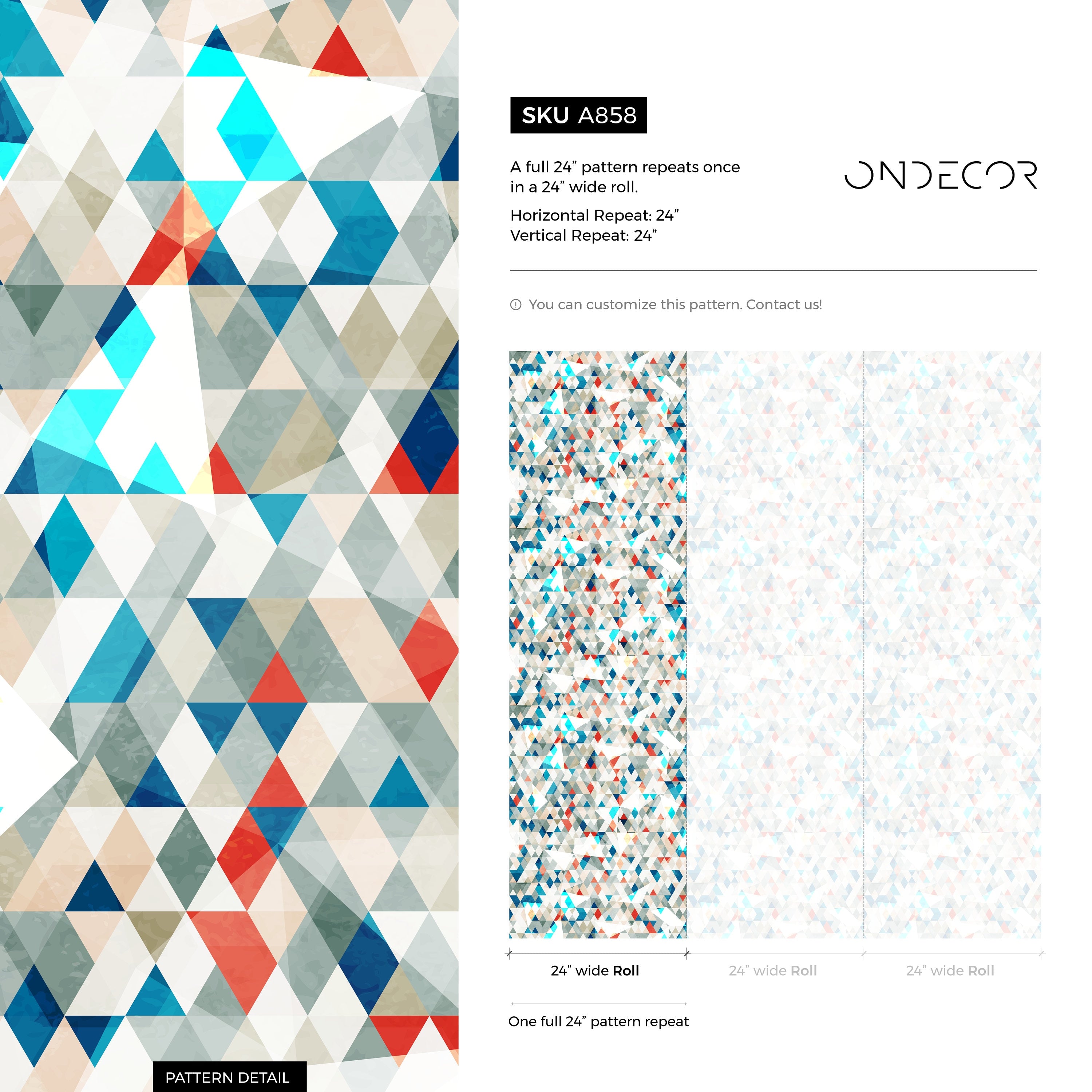 Geometric Wallpaper With A Mosaic Of Triangles In Blue, Red, And Gray - A858