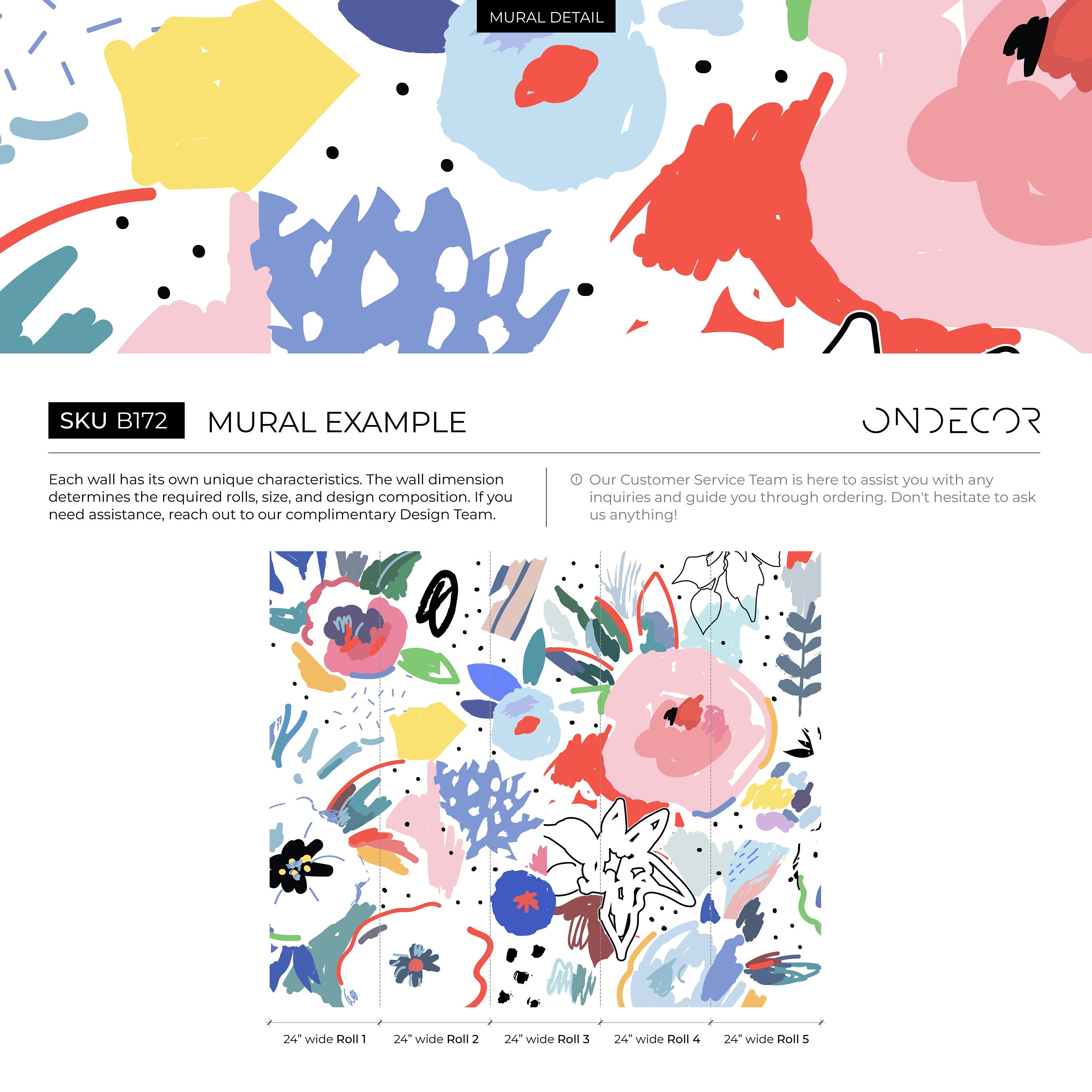 Abstract Wallpaper With Painterly Florals In Pink, Blue, And Red - B172