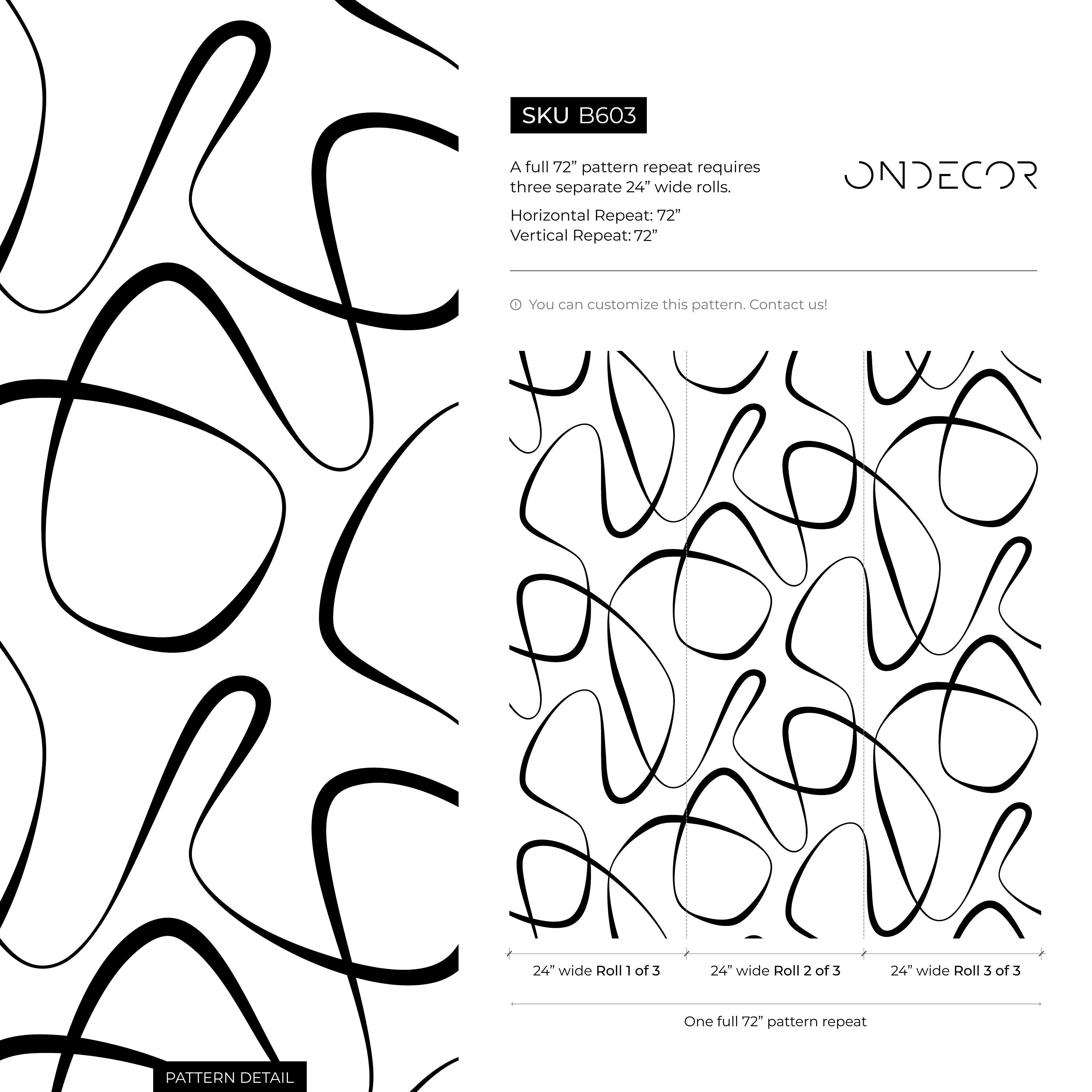 Abstract Wallpaper With Continuous Line Art In Black And White - B603