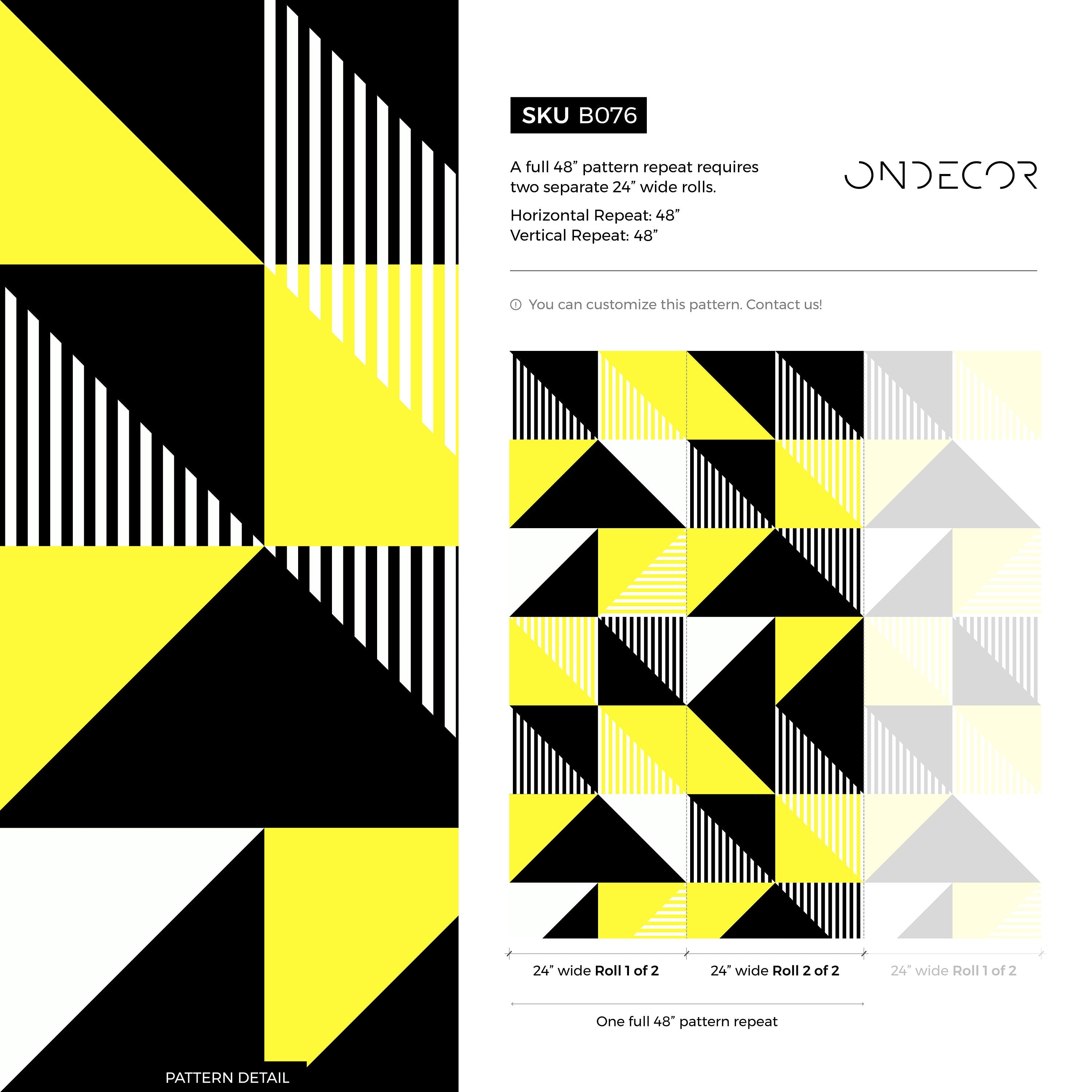 Geometric Wallpaper With A Bold Triangle And Stripe Pattern In Black, Yellow, And Gray - B076