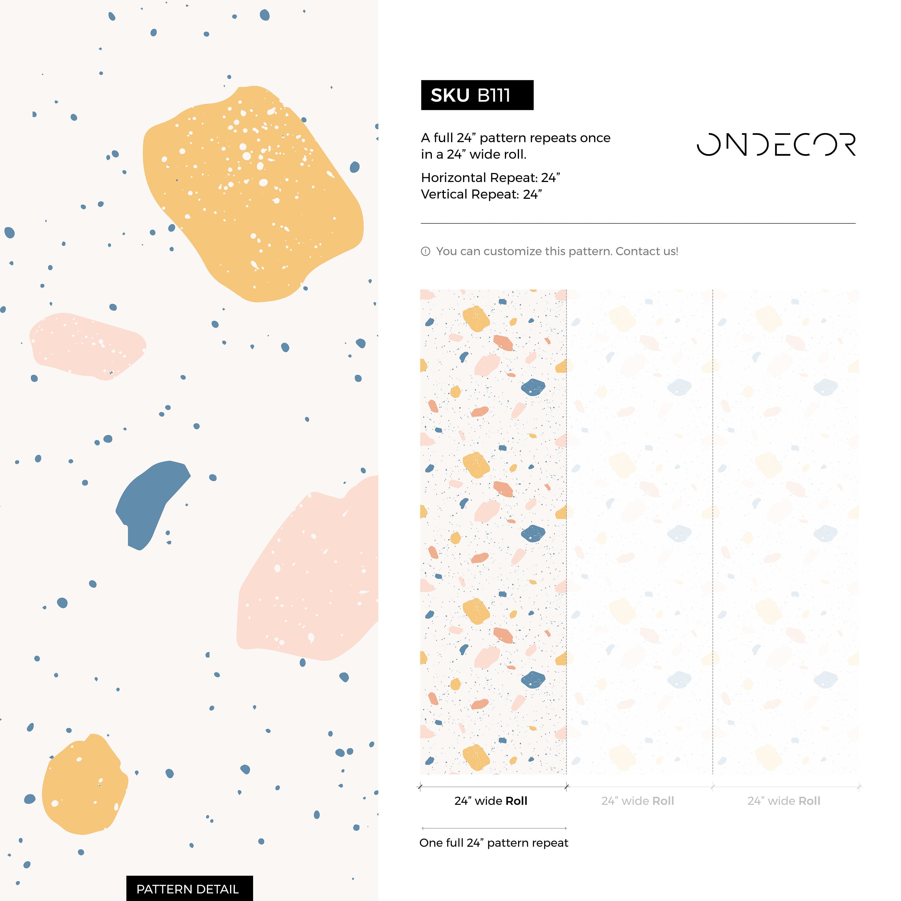 Terrazzo Wallpaper With Abstract Stone Chips In Blue, Pink, And Yellow - B111