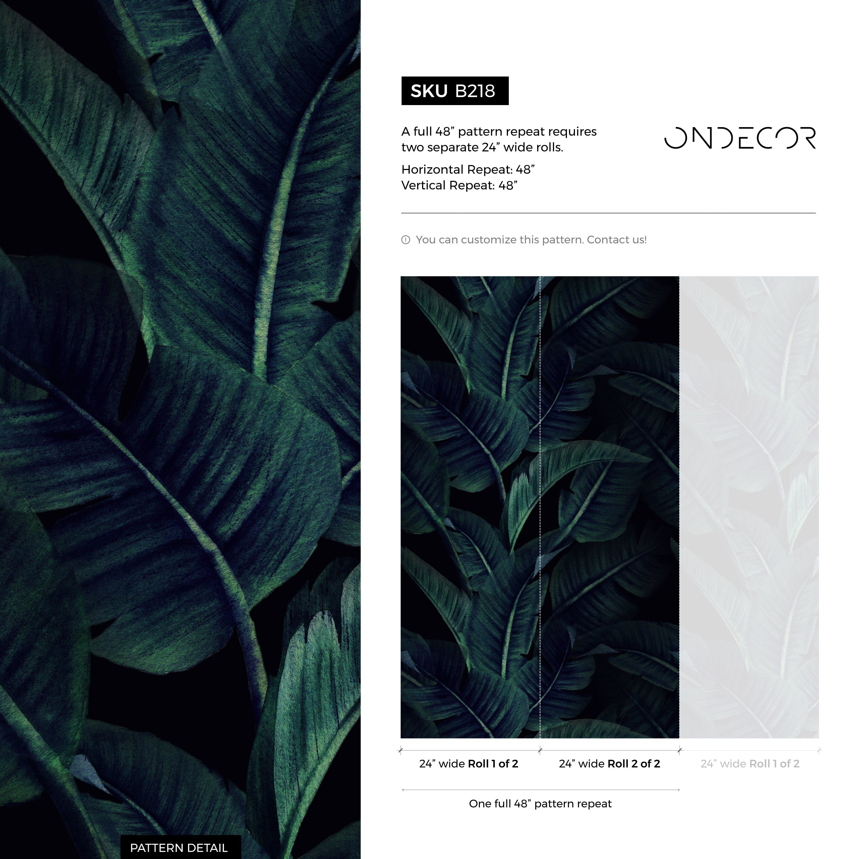 Tropical Wallpaper With Layered Banana Leaves In Dark Green And Black - B218
