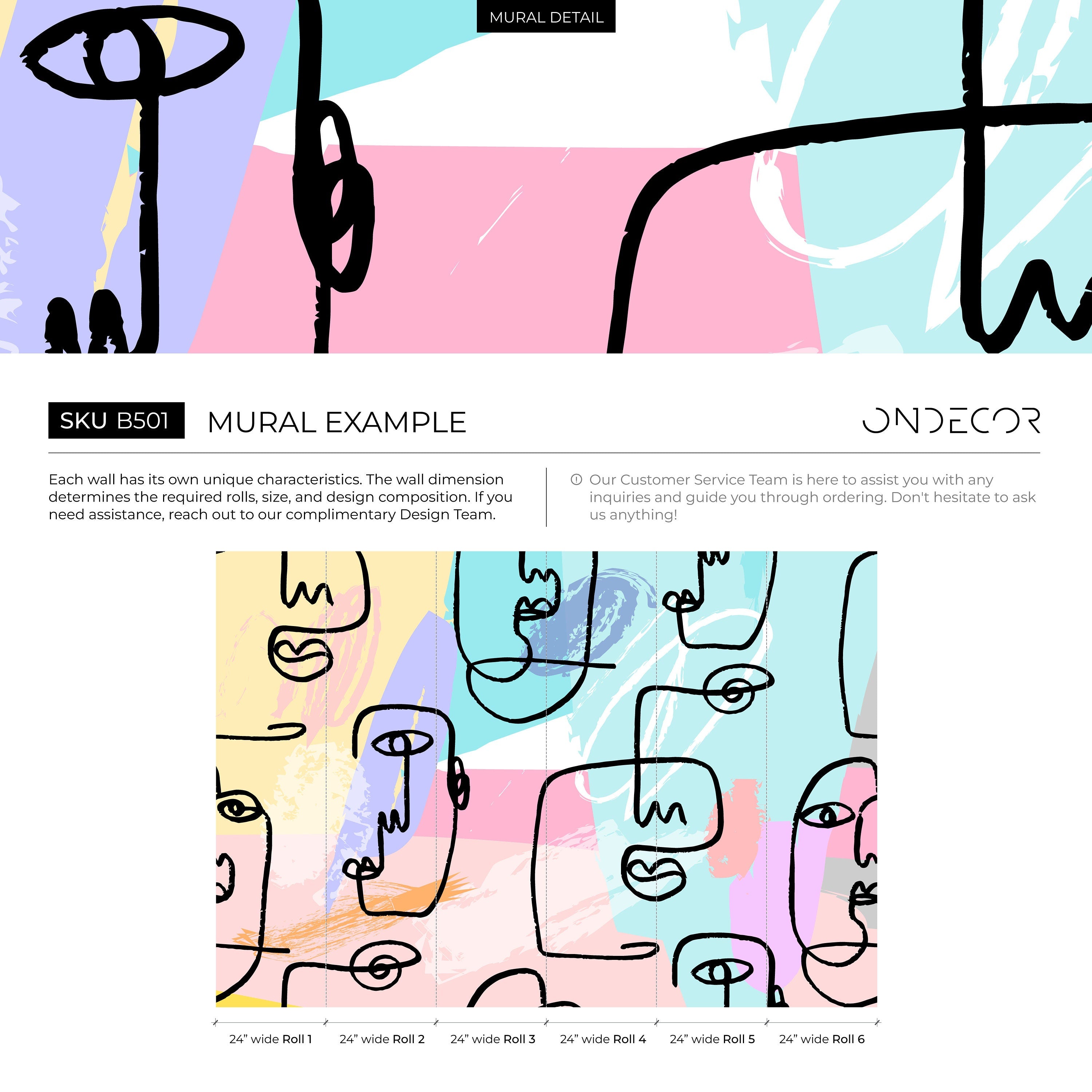 Abstract Wallpaper With Continuous Line Art Faces In Blue, Pink, And Purple - B501