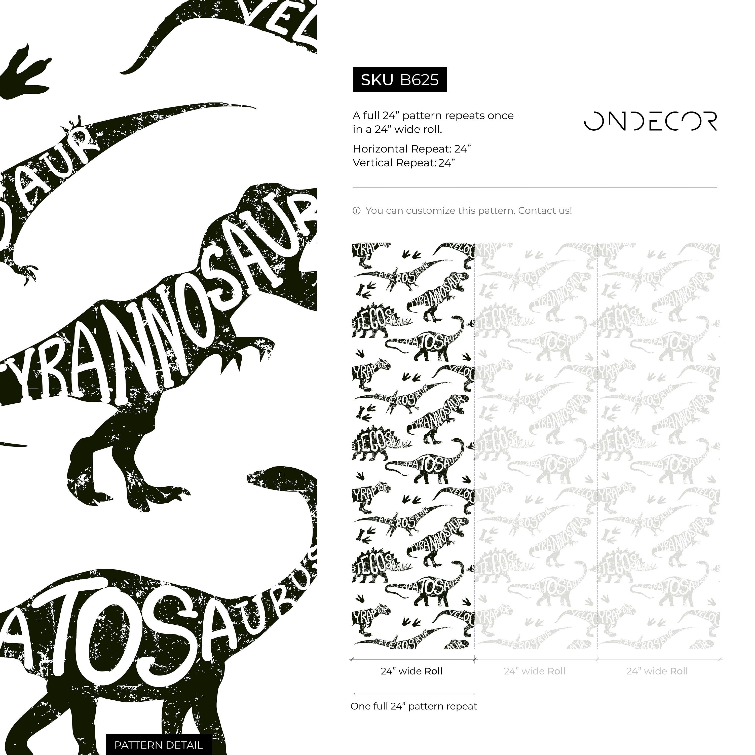 Dinosaur Wallpaper With Typographic Silhouettes In Black And Gray - B625