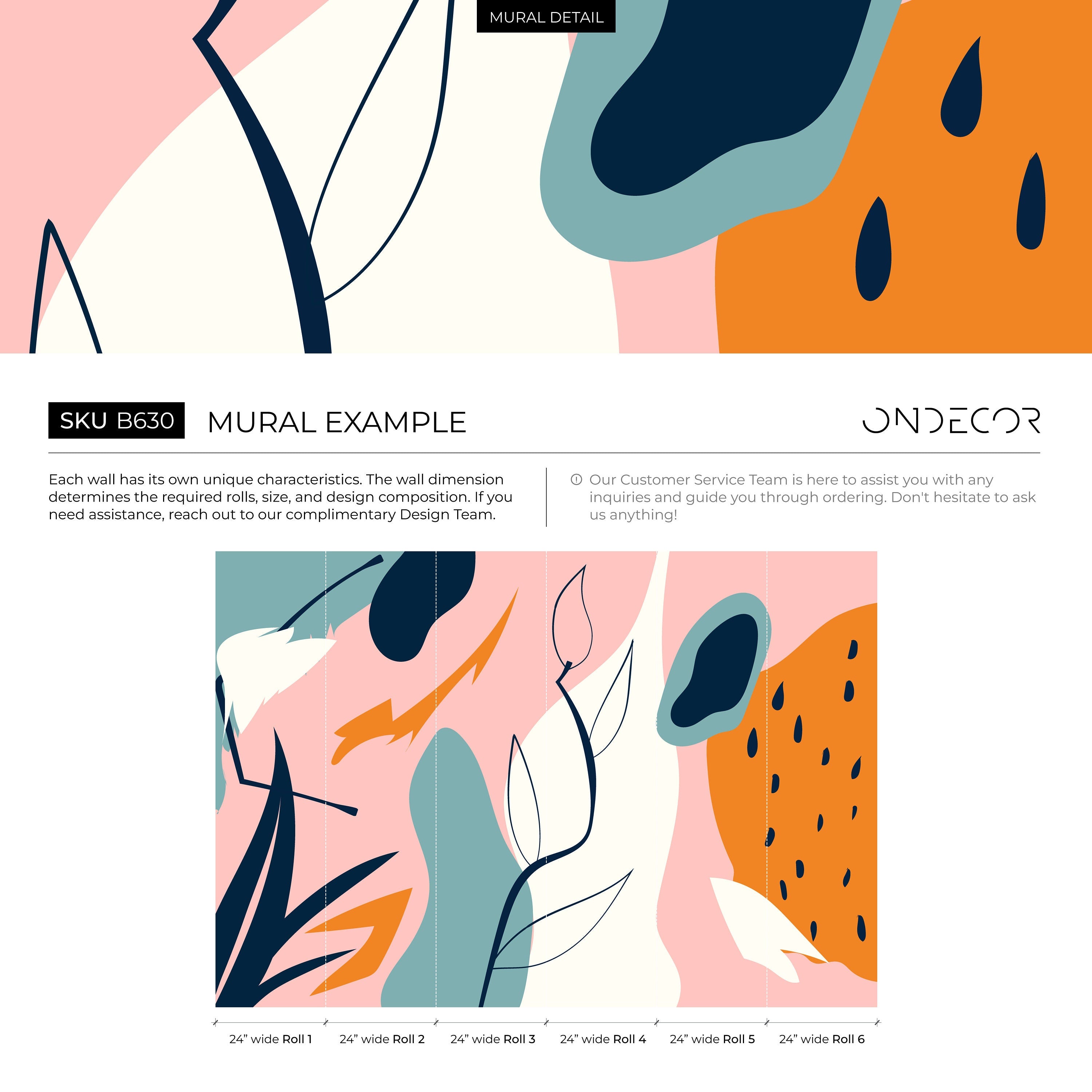 Abstract Wallpaper With Modern Organic Shapes In Pink, Orange, And Blue - B630