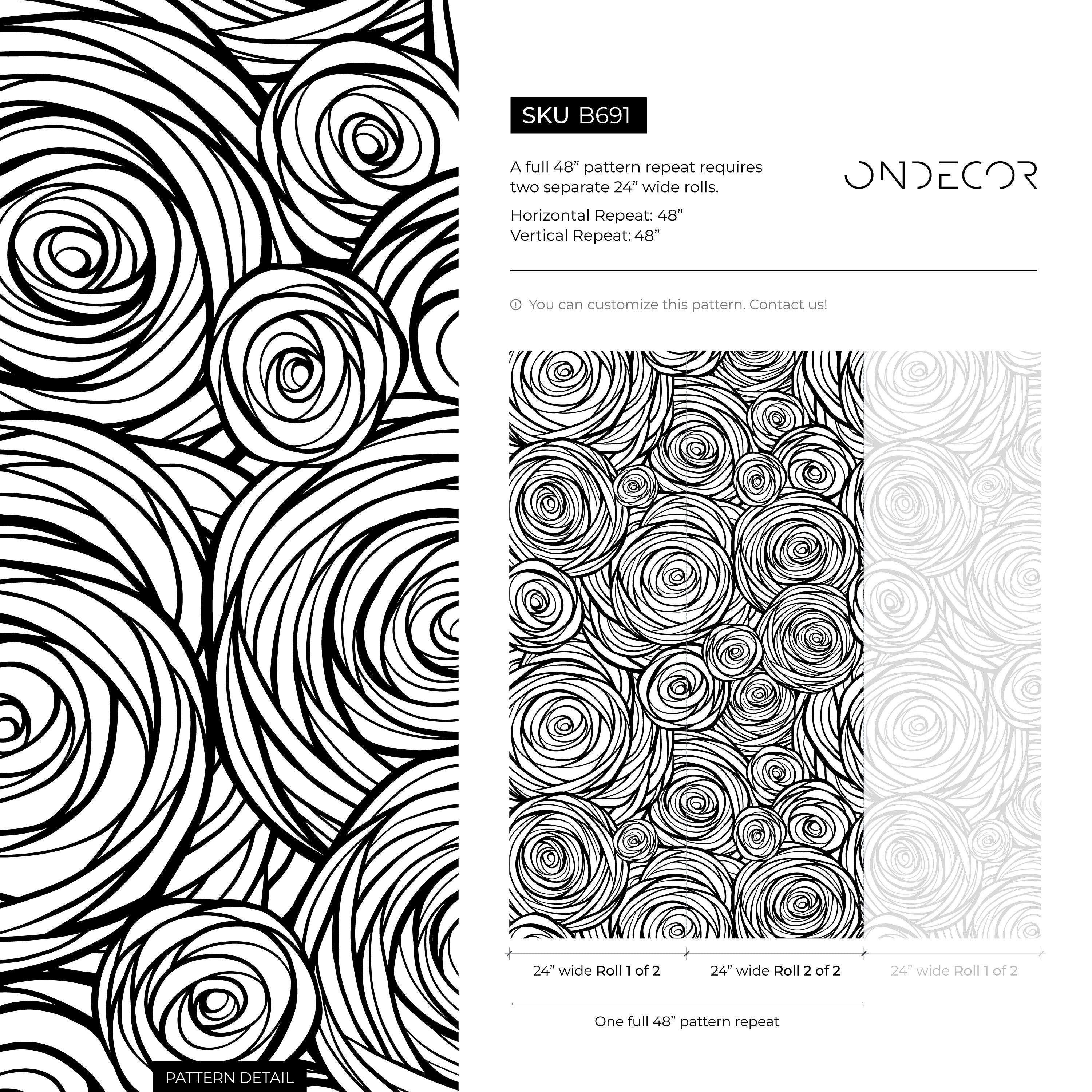 Abstract Wallpaper Featuring Swirling Roses In Black And White - B691
