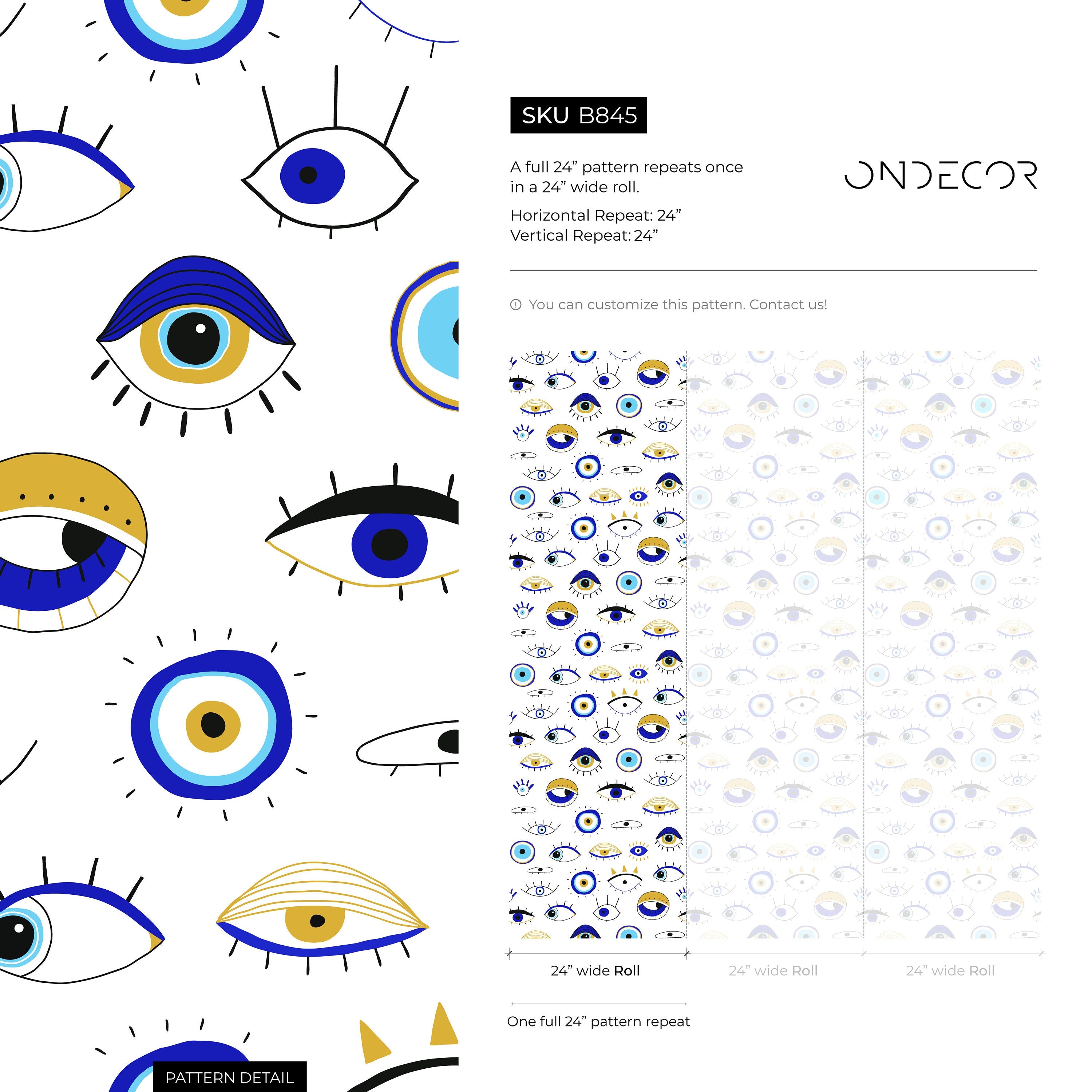 Eclectic Wallpaper With A Protective Evil Eye Motif In Blue, Gold, And Black - B845