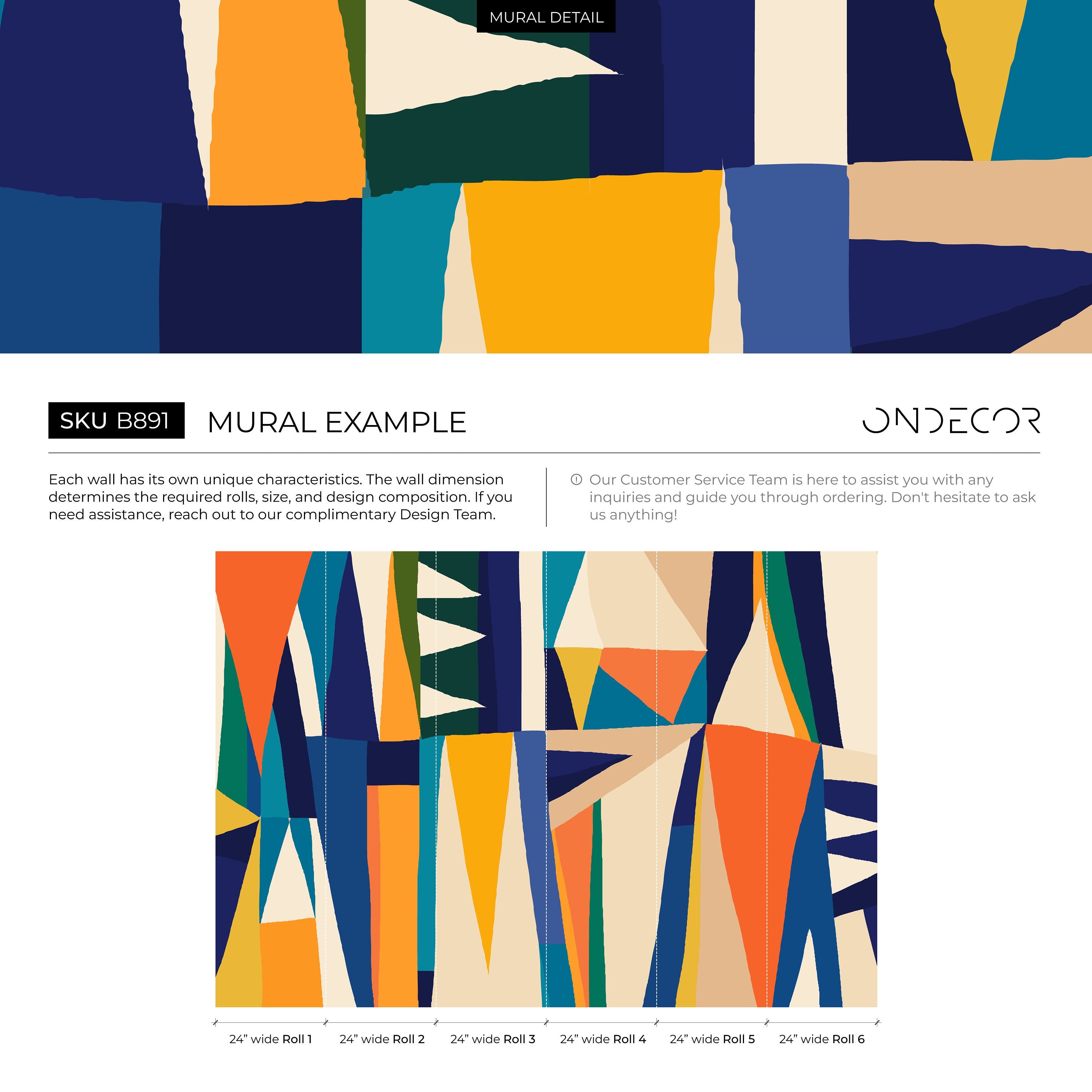 Abstract Wallpaper With Bold Geometric Shapes In Blue, Orange, And Yellow - B891