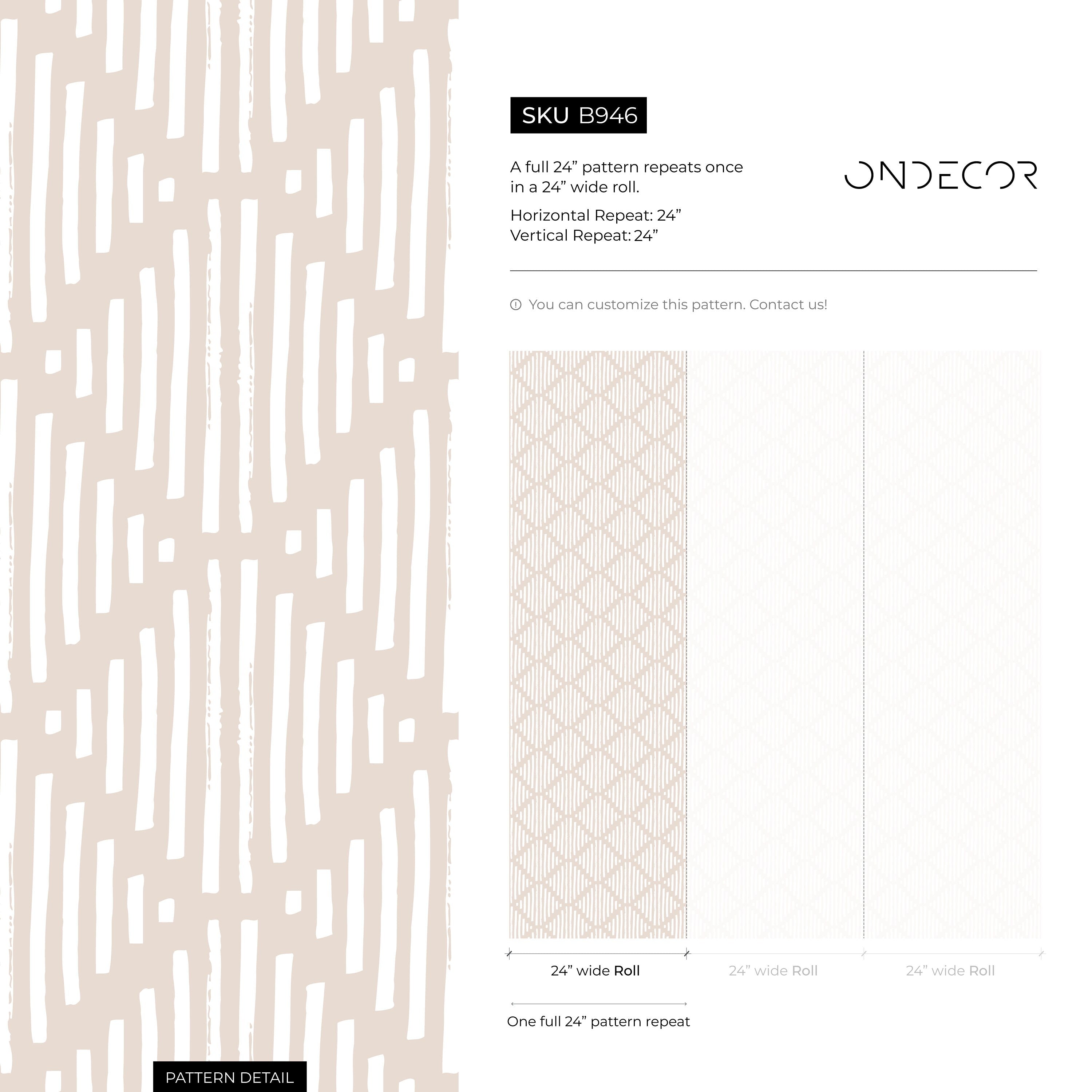 Geometric Wallpaper With A Hand-drawn Diamond Pattern In Beige And Cream - B946