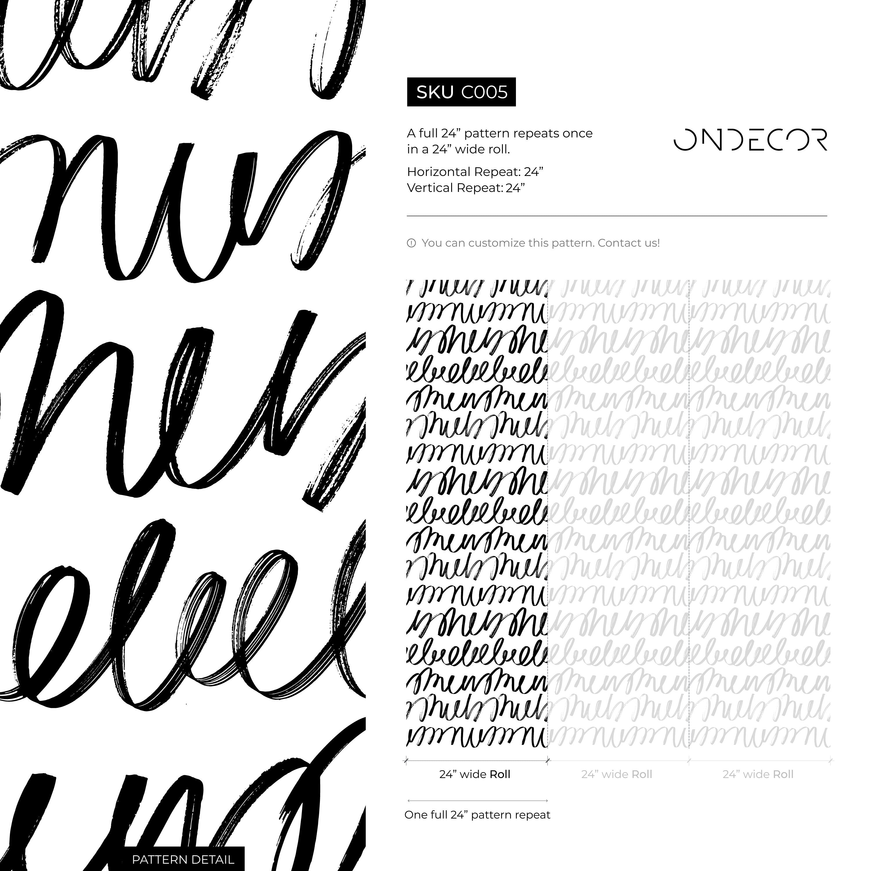 Abstract Wallpaper With A Continuous Script Motif In Black And White - C005