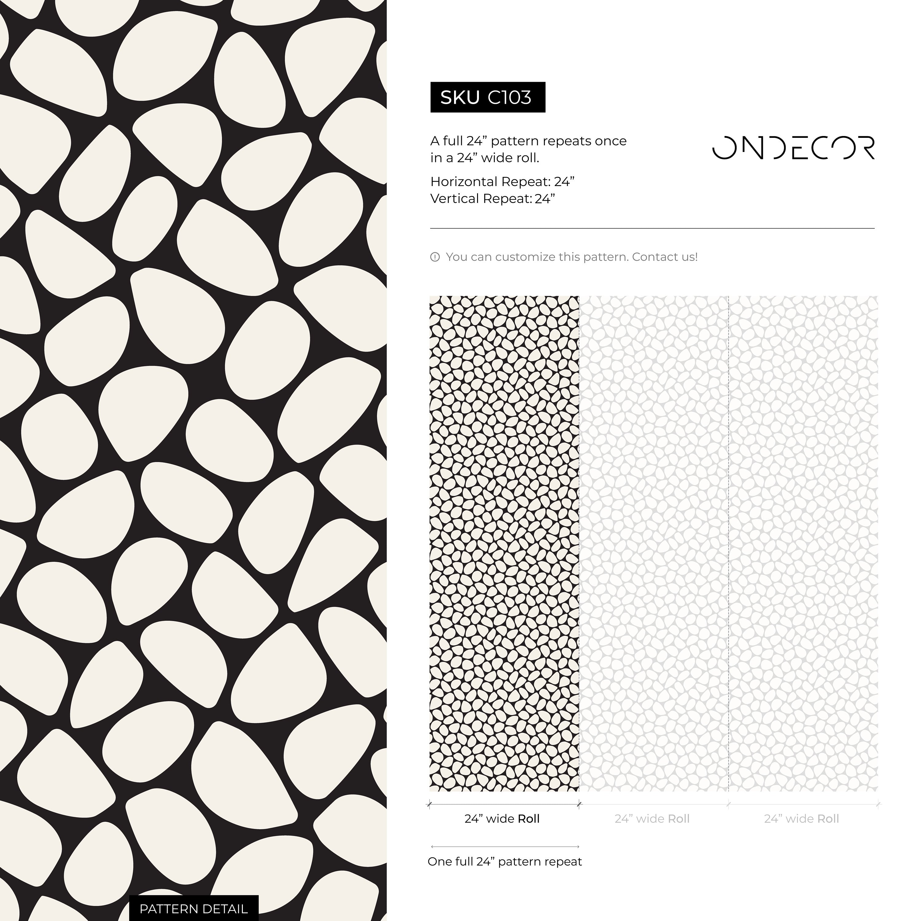 Abstract Wallpaper With An Organic Pebble Motif In Black And Off-white - C103