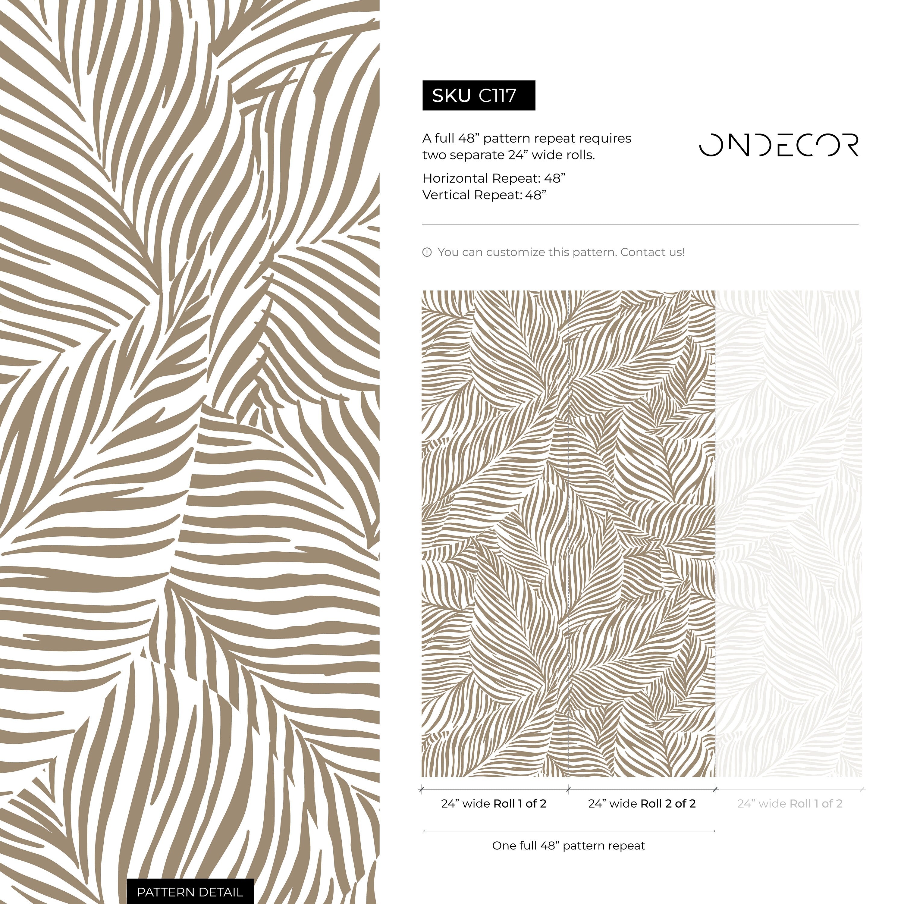 Botanical Wallpaper With A Stylized Palm Leaf Motif In Olive Green - C117