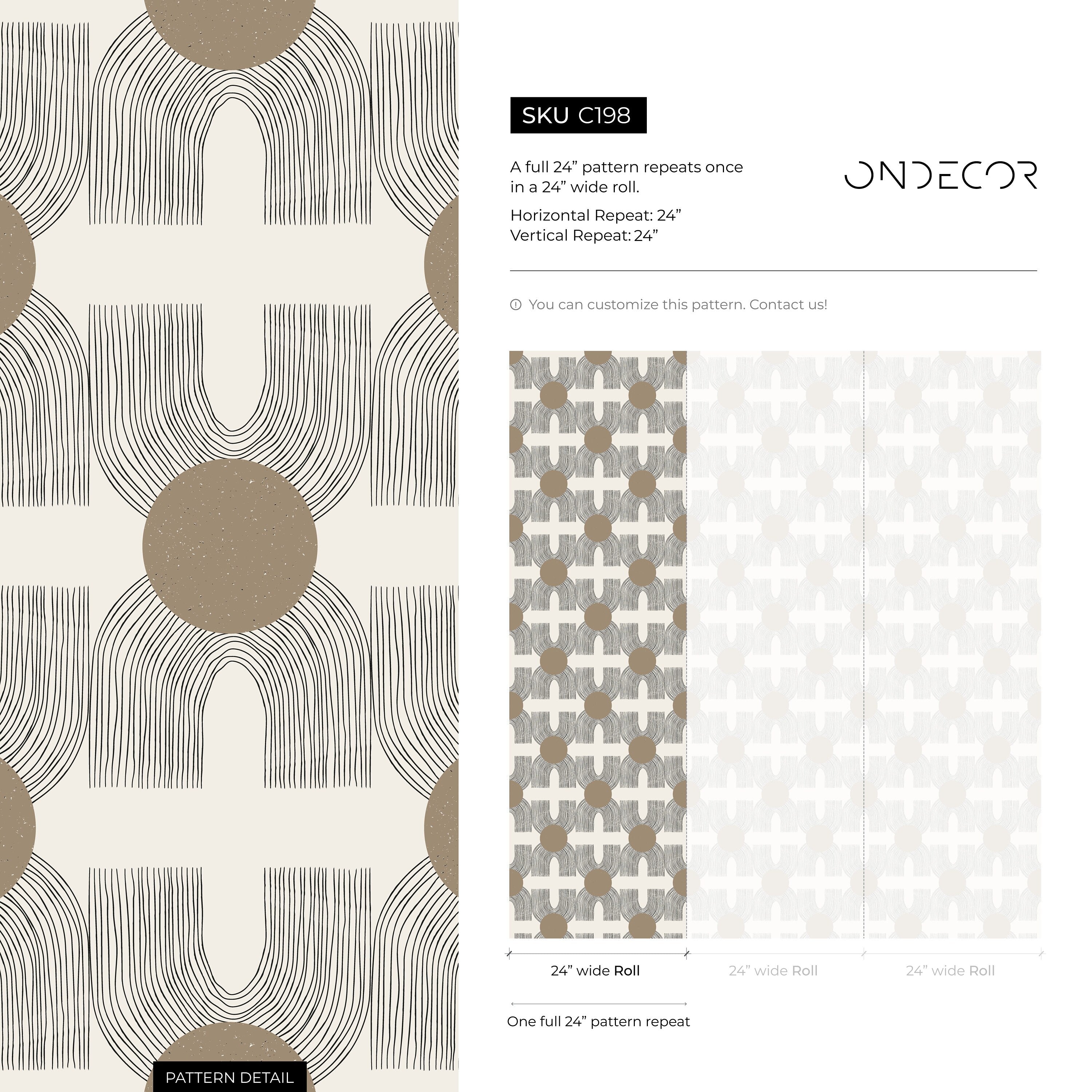 Geometric Wallpaper With Abstract Circles And Sketched Lines In Brown And Gray - C198