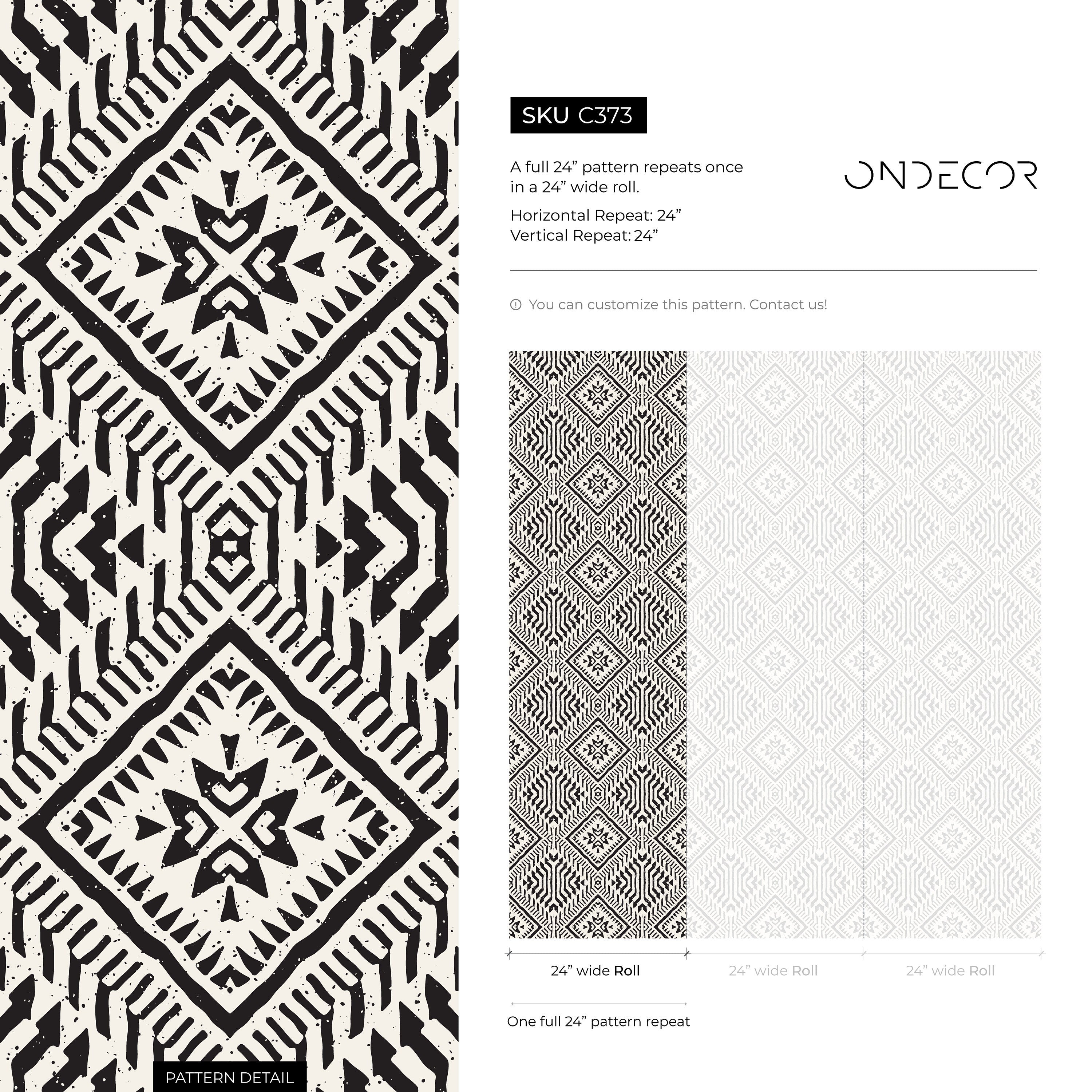 African Wallpaper With A Tribal Diamond Pattern In Black And White - C373