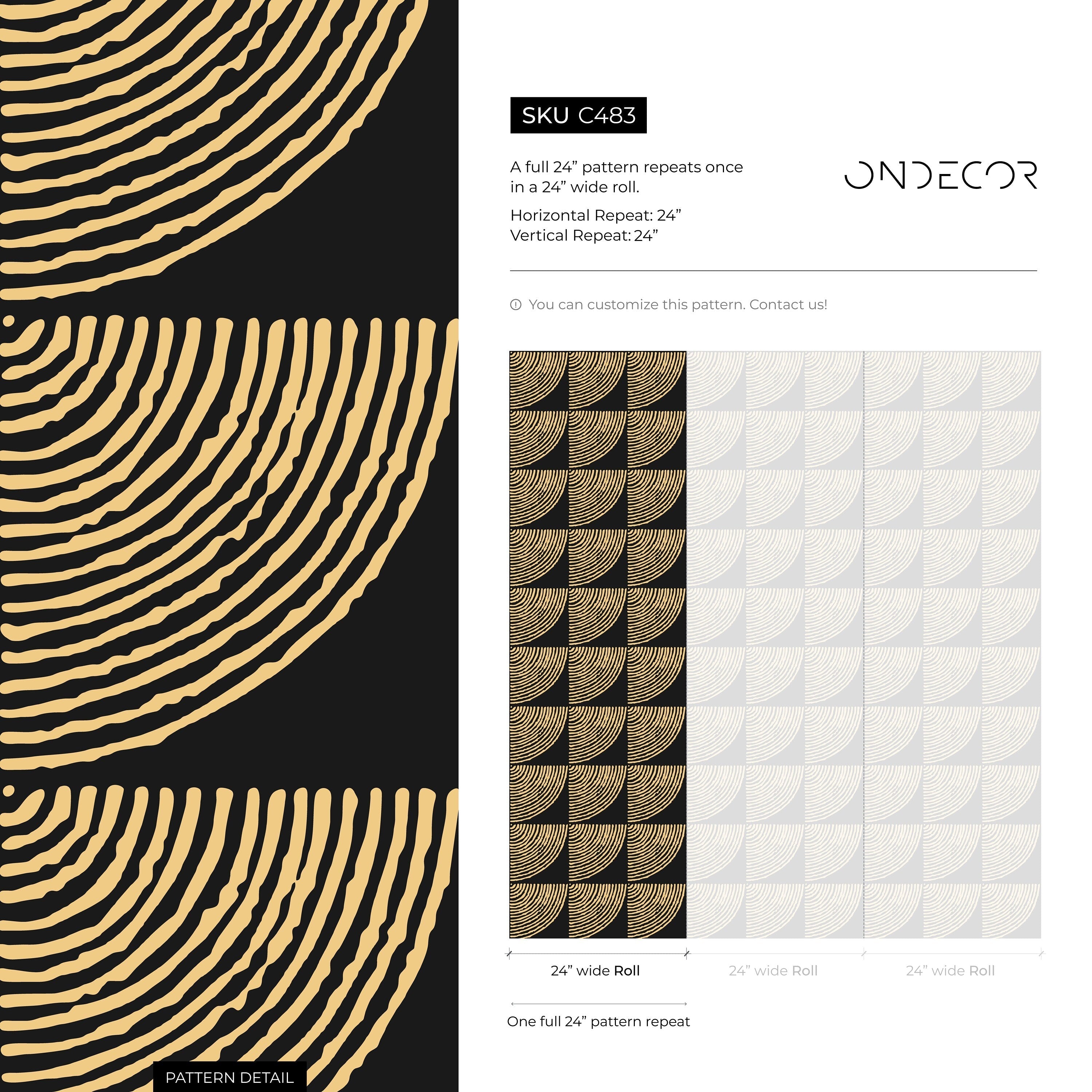 Geometric Wallpaper With A Tiled Arc Motif In Black And Gold - C483