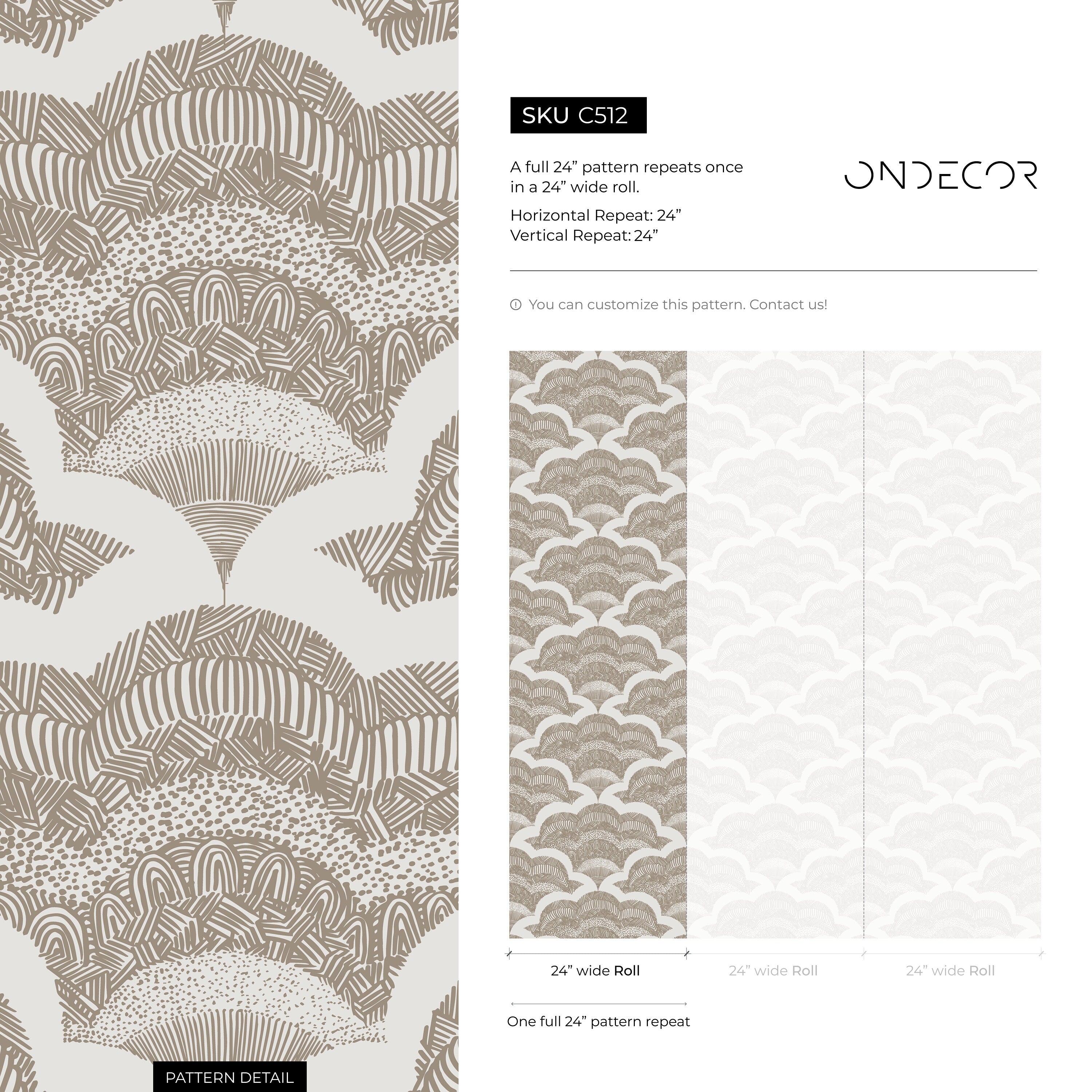 Scallop Wallpaper With Intricate Hand-drawn Textures In Taupe And Cream - C512