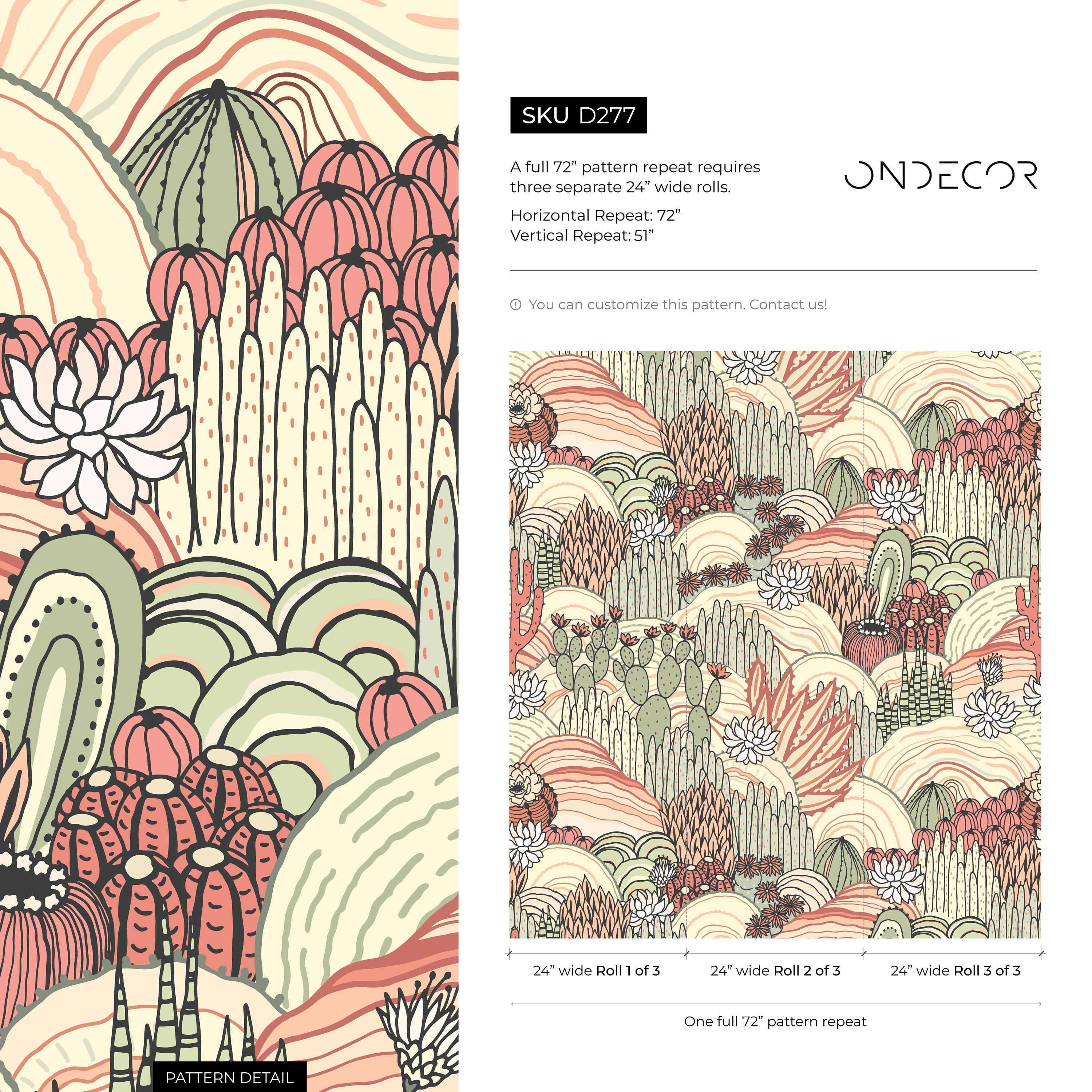 Desert Wallpaper Featuring Cacti And Succulents In Terracotta, Sage, And Cream - D277