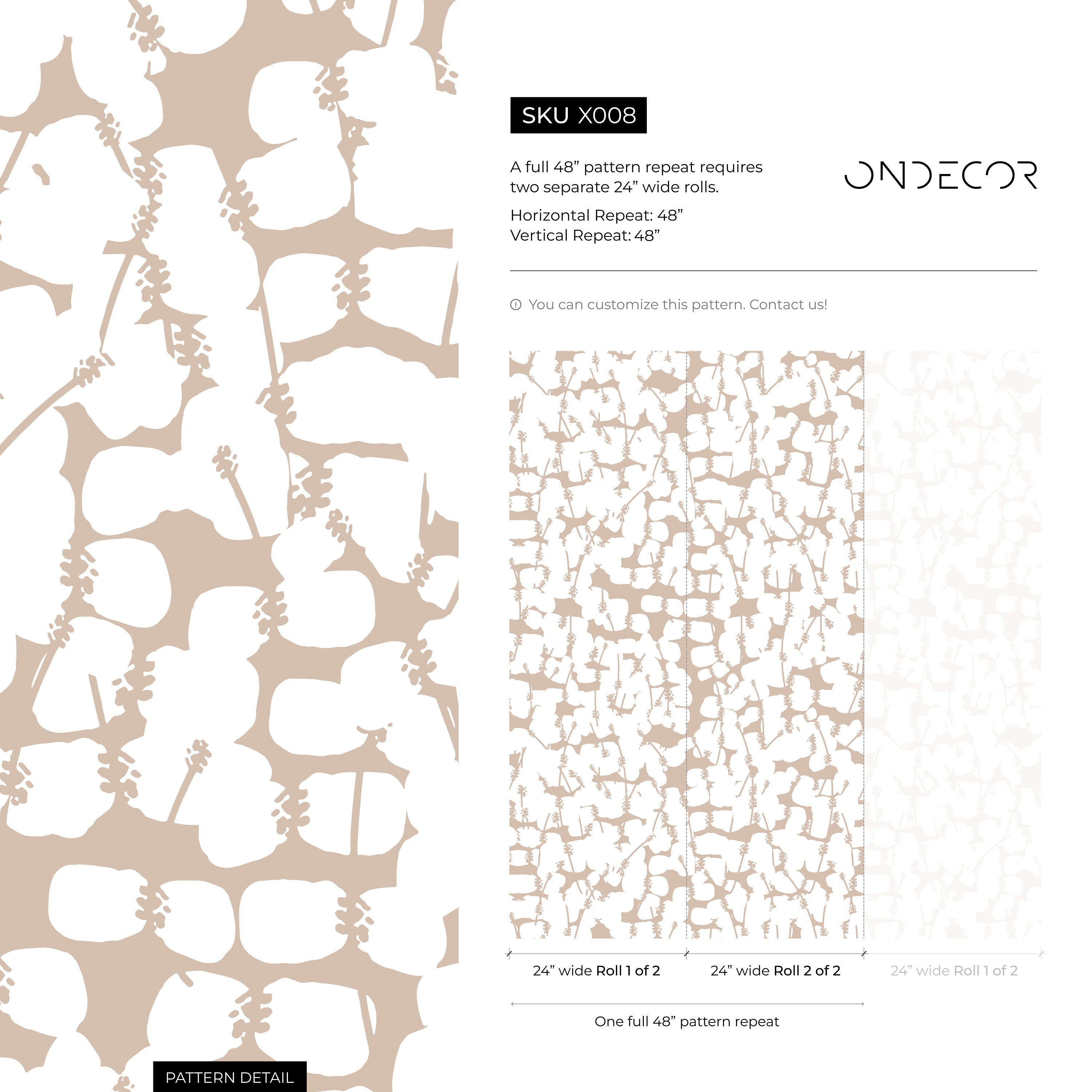 Floral Wallpaper With Abstract Floral Silhouettes In Beige - X008