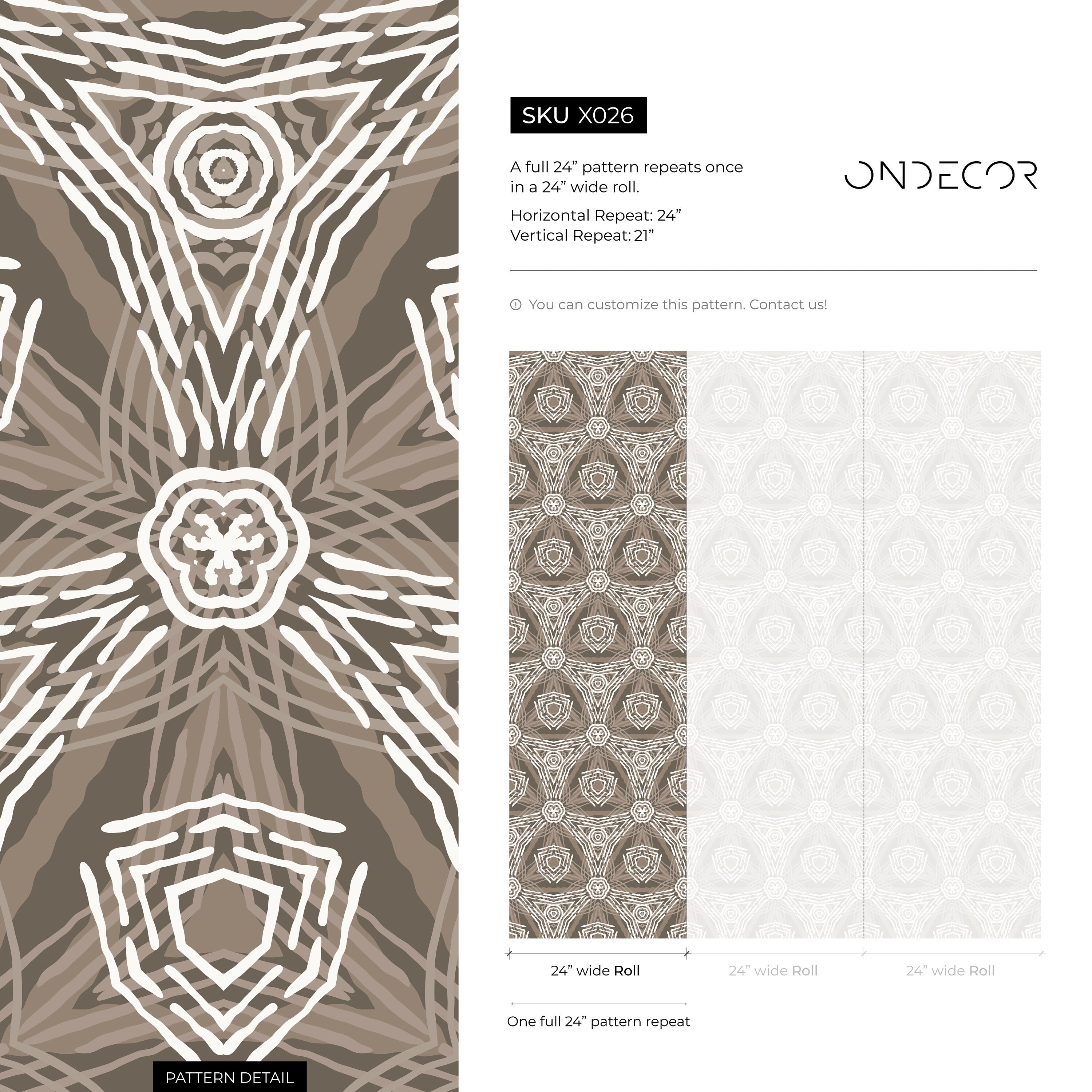Abstract Geometric Wallpaper With A Tribal Motif In Brown And Taupe - X026