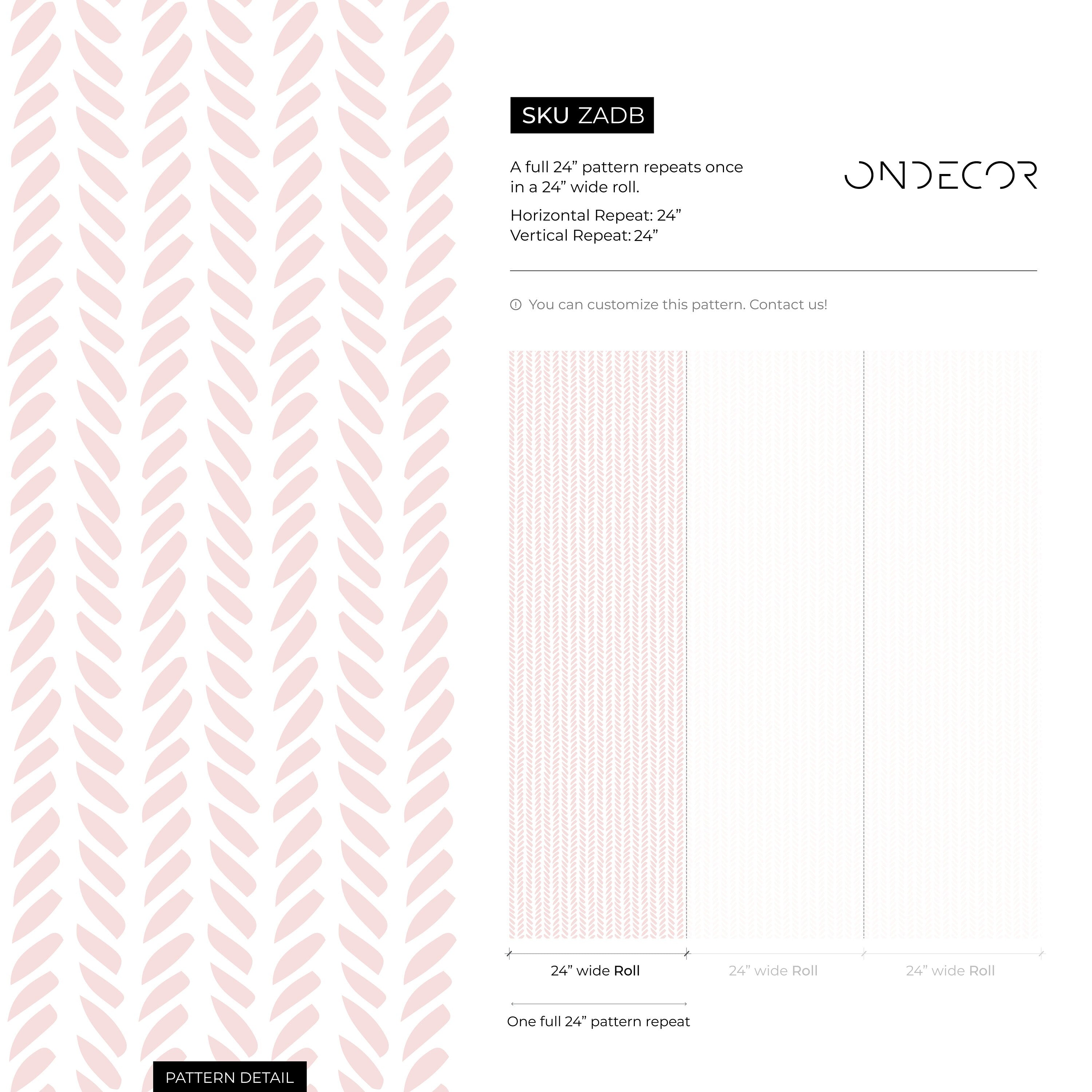 Herringbone Wallpaper With A Hand-drawn Motif In Soft Pink - Zadb