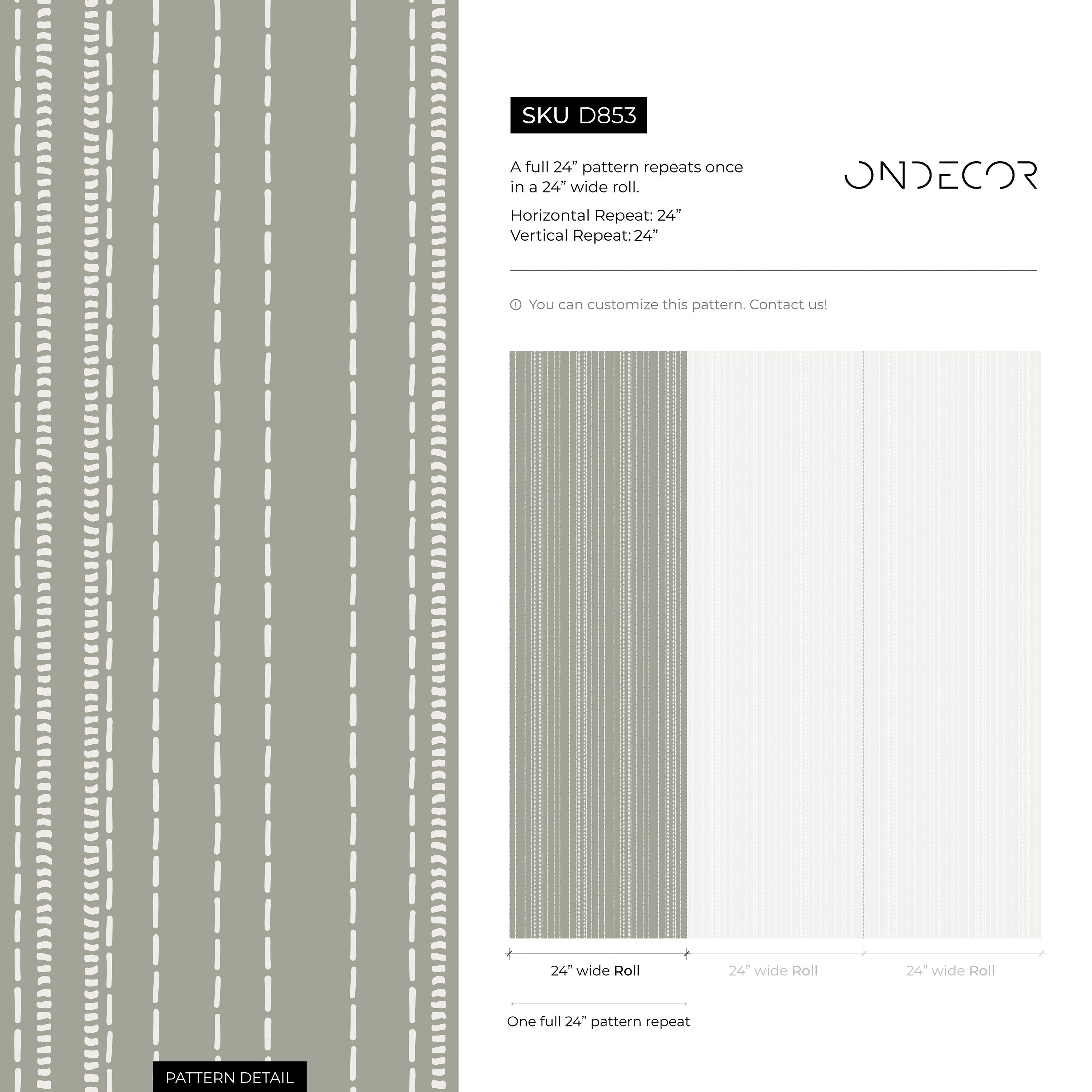 Striped Wallpaper With Hand-drawn Dashes In Sage Green And White - D853