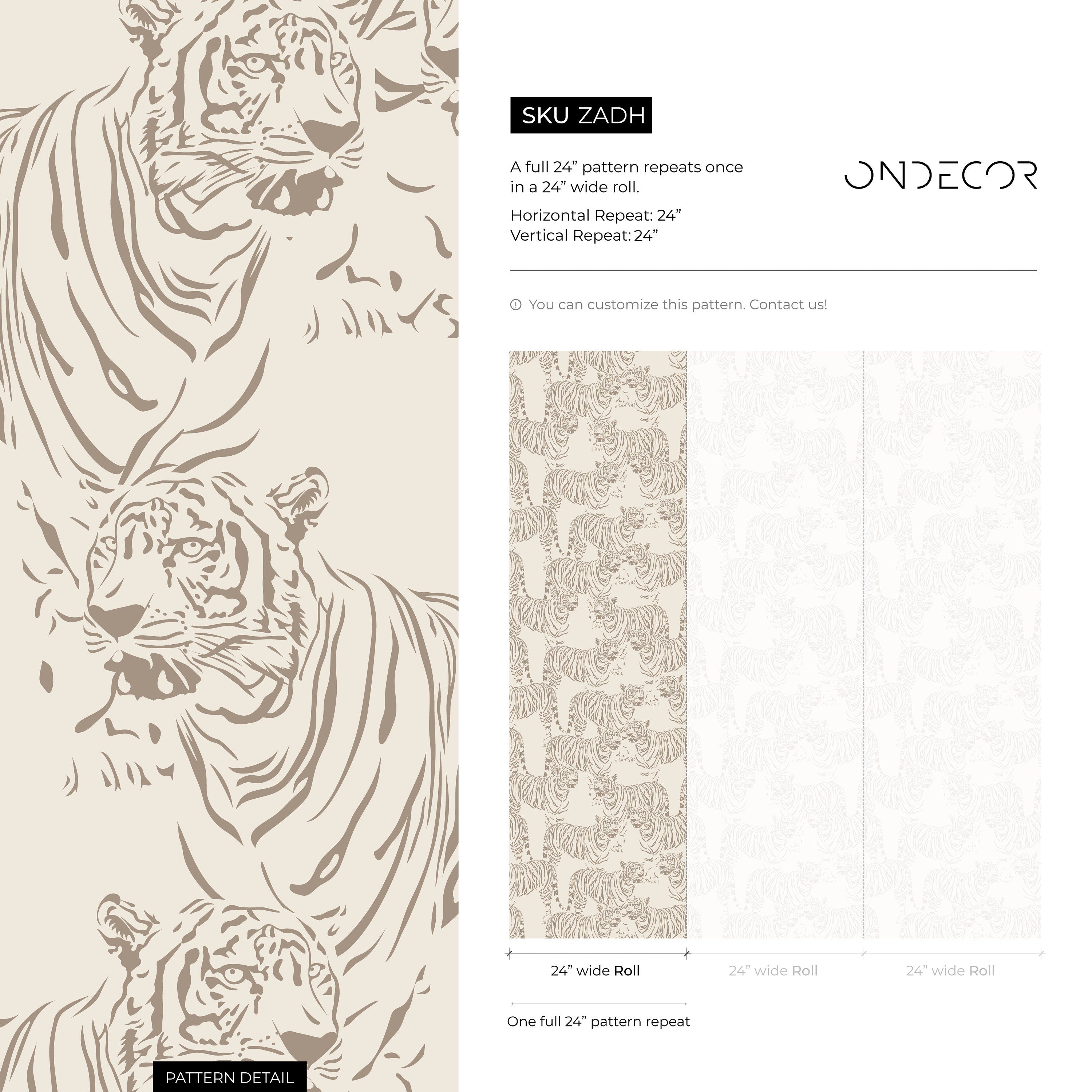 Animal Print Wallpaper With Illustrated Tigers In Beige And Taupe - Zadh