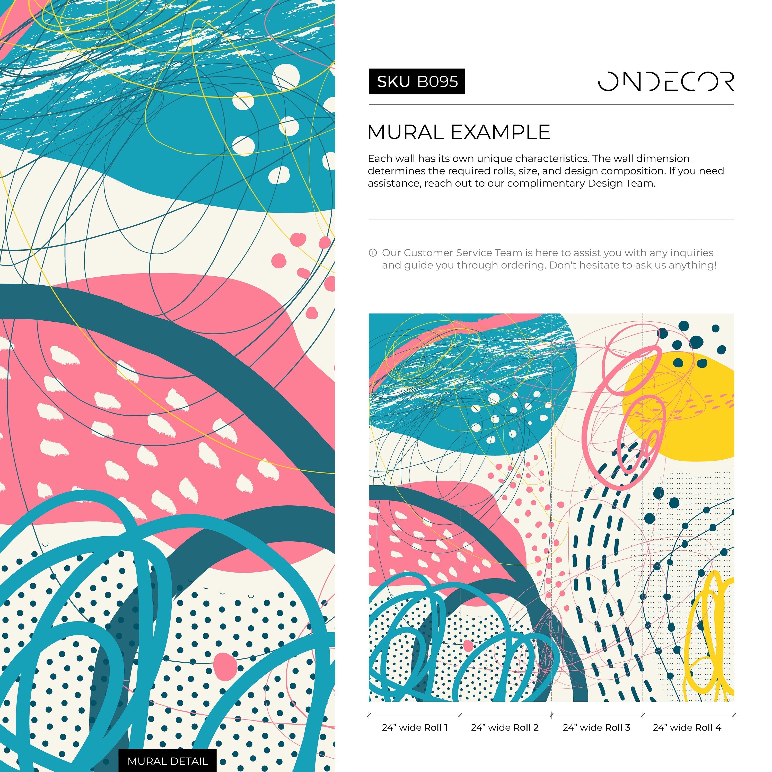 Abstract Wallpaper With A Playful Collage Of Shapes In Teal, Pink, And Yellow - B095