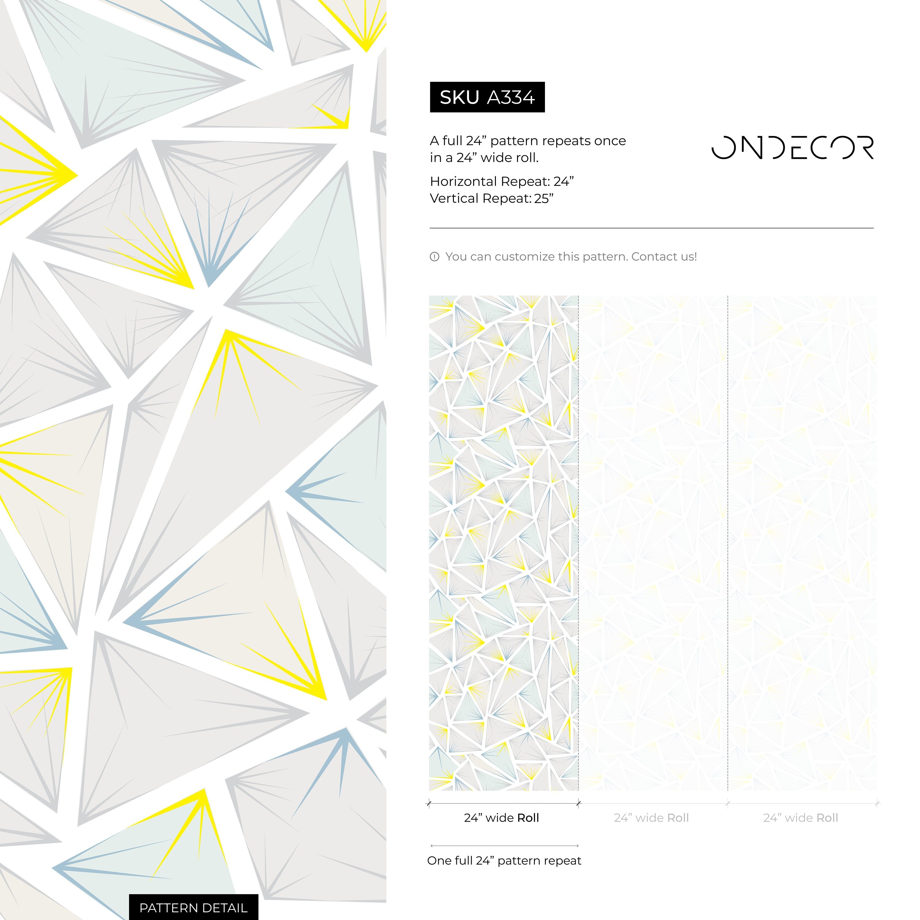 Geometric Wallpaper With An Abstract Triangle Motif In Gray, Blue, And Yellow - A334
