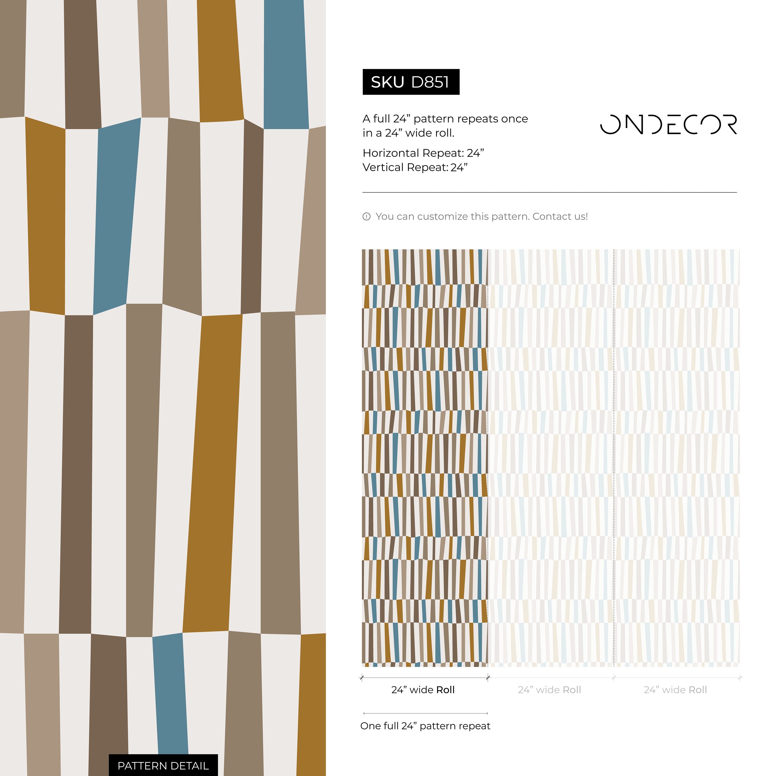 Mid Century Wallpaper With An Abstract Vertical Block Pattern In Blue, Brown, And Mustard - D851
