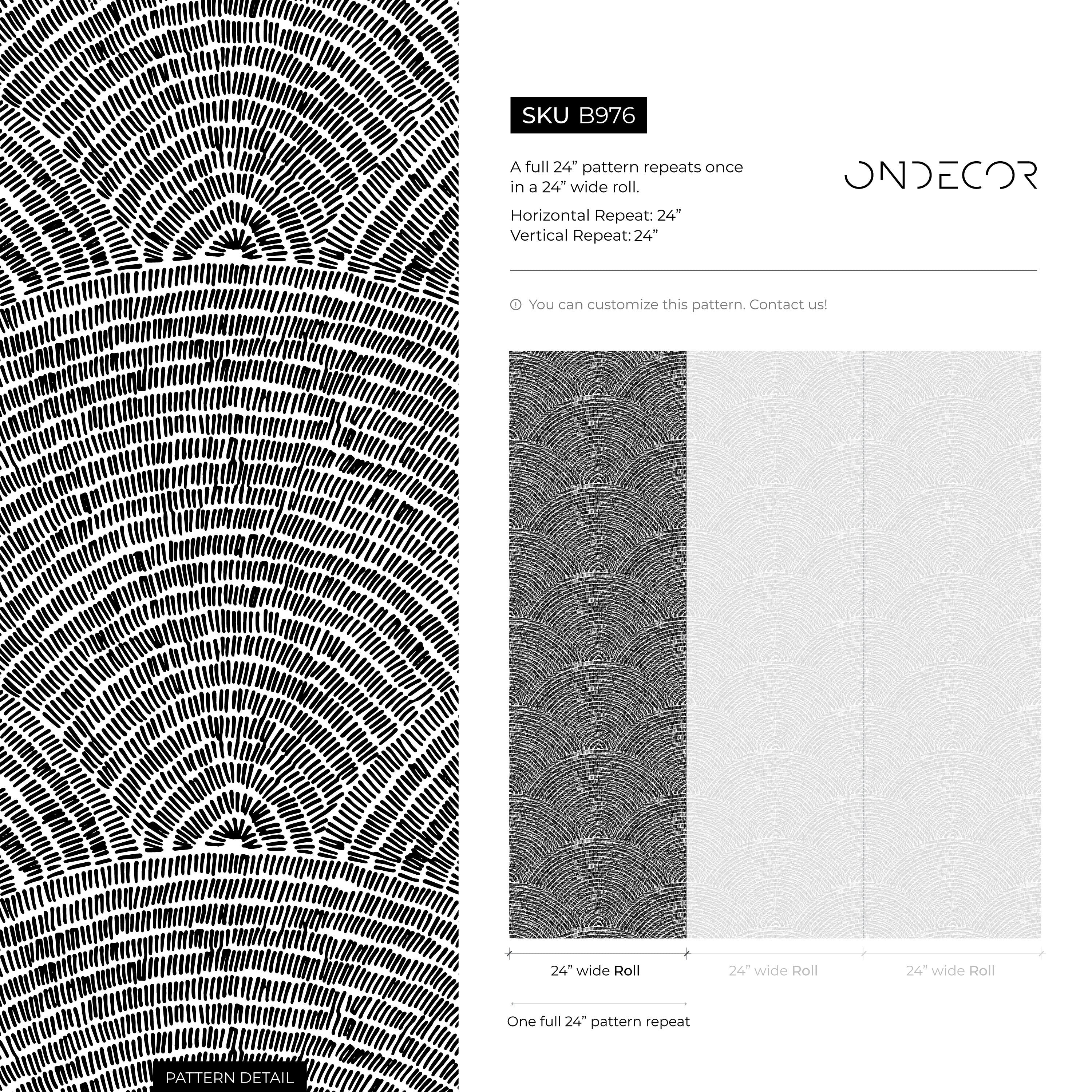 Geometric Wallpaper With A Scalloped Arch Motif In Black And White - B976