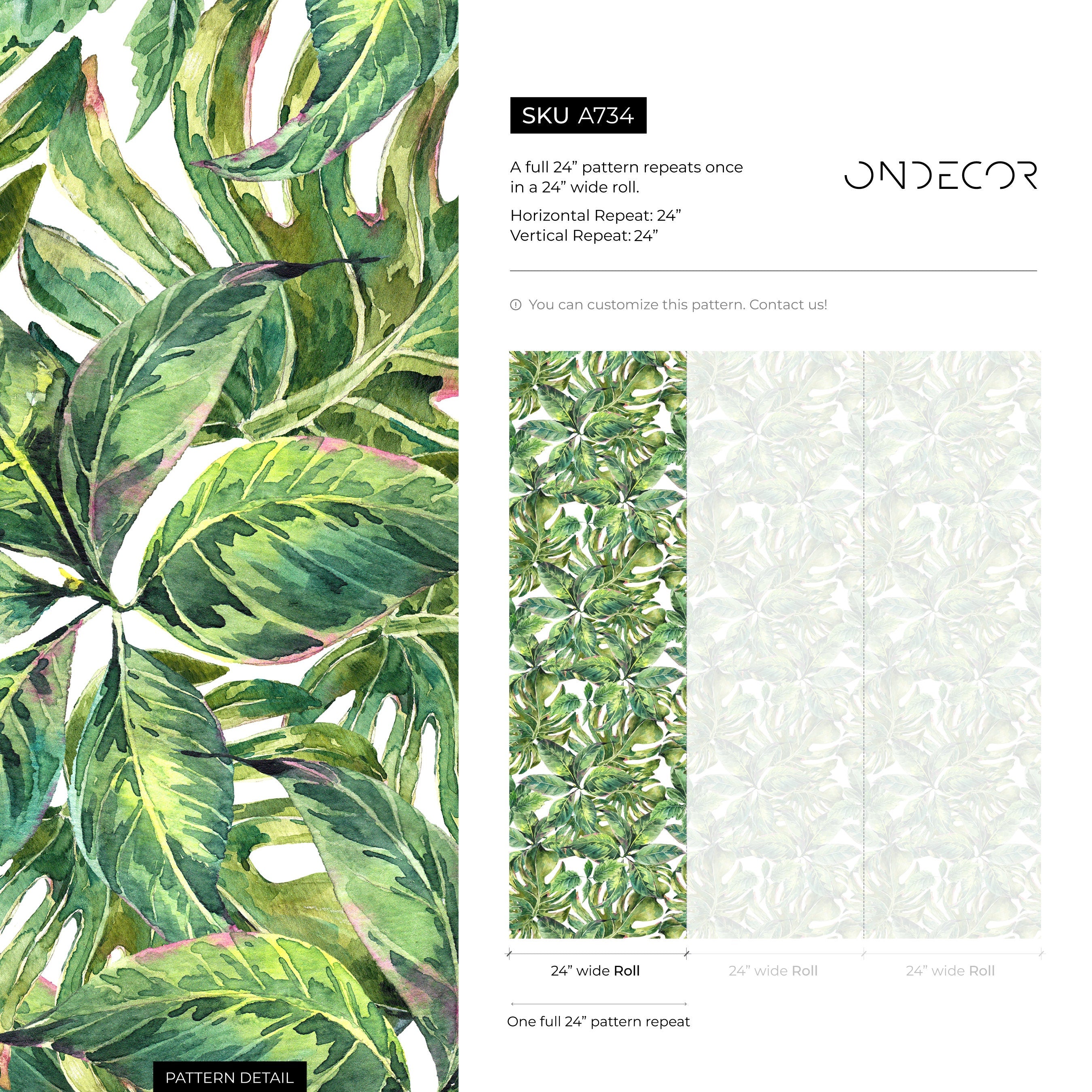Tropical Wallpaper Featuring Lush Monstera Leaves In Green - A734