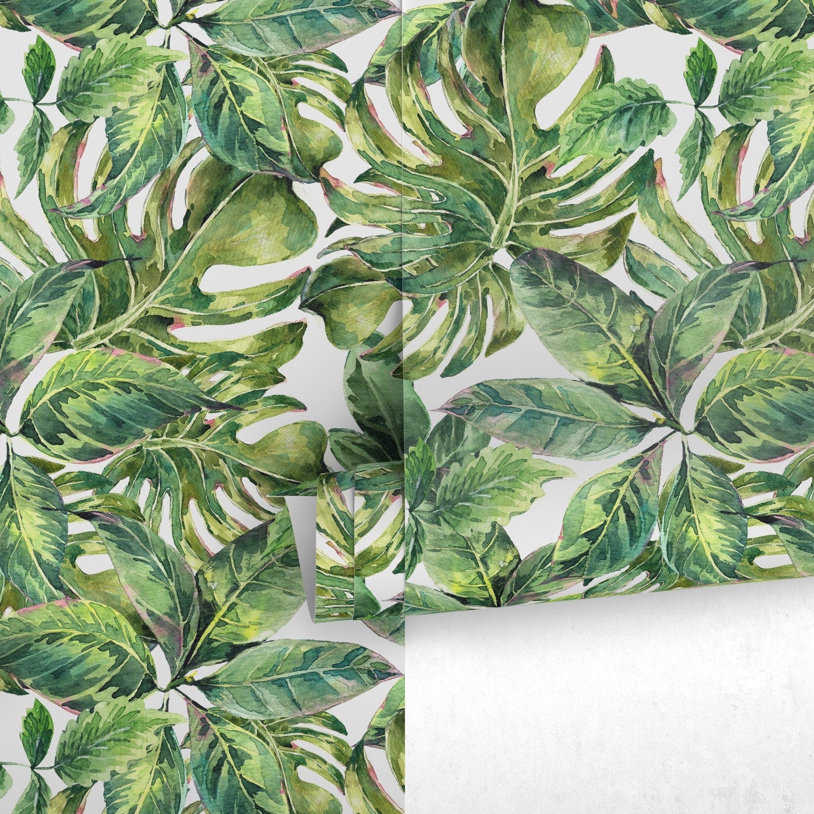 Tropical Wallpaper Featuring Lush Monstera Leaves In Green - A734