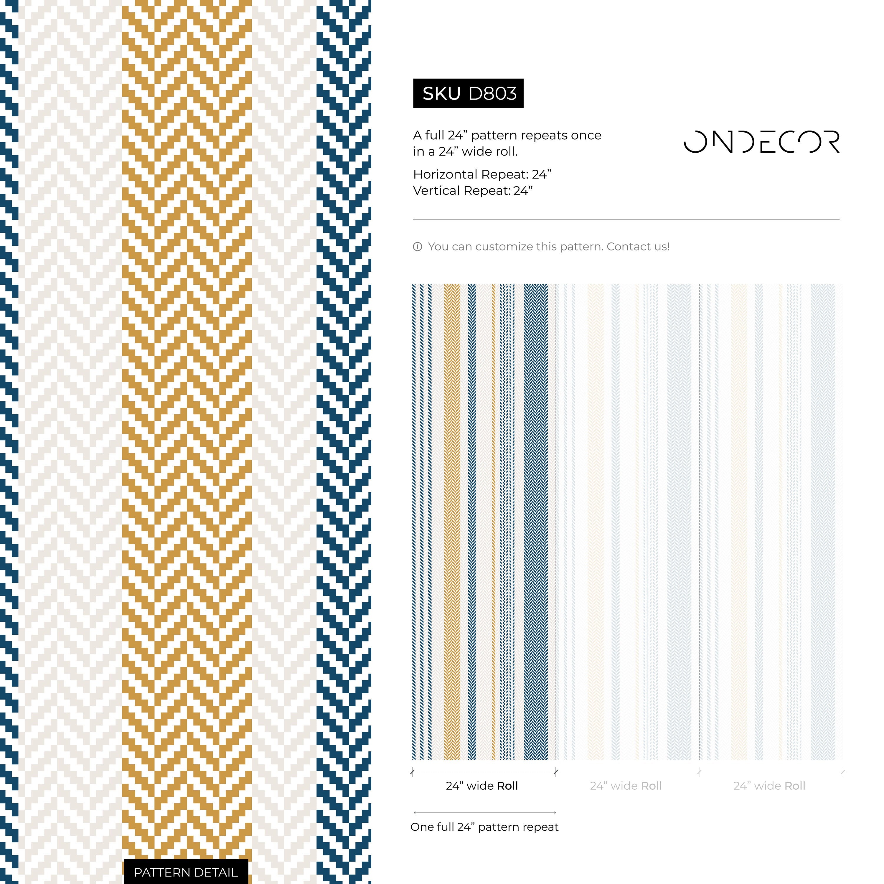 Striped Wallpaper With A Woven Herringbone Motif In Blue, Gold, And Gray - D803