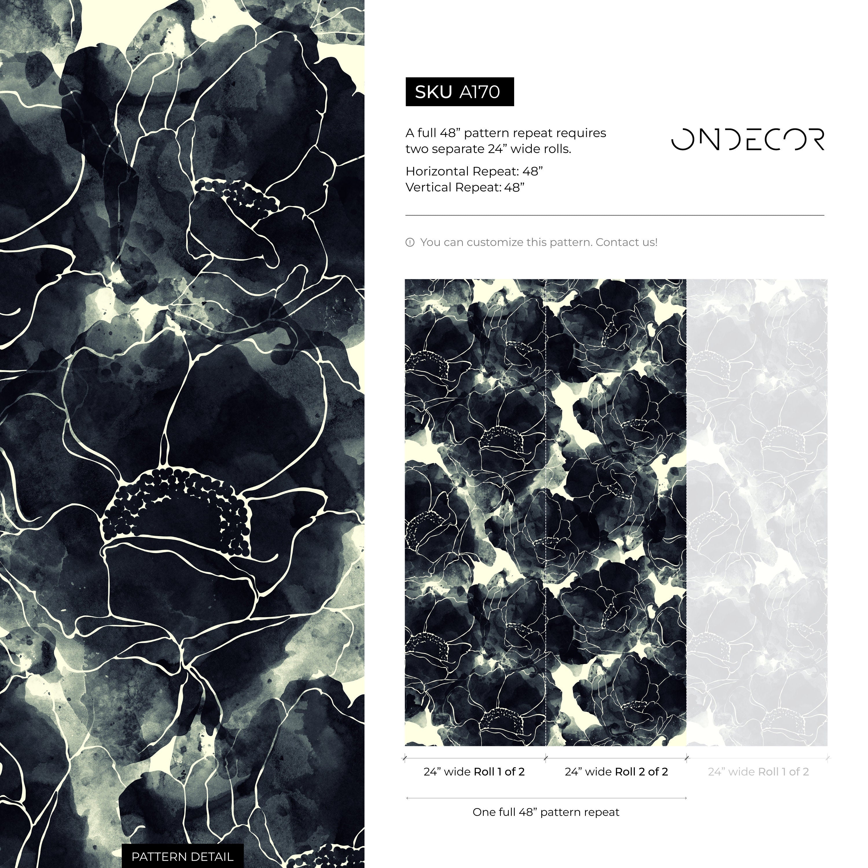 Floral Wallpaper With An Inky Line Art Motif In Black And Cream - A170