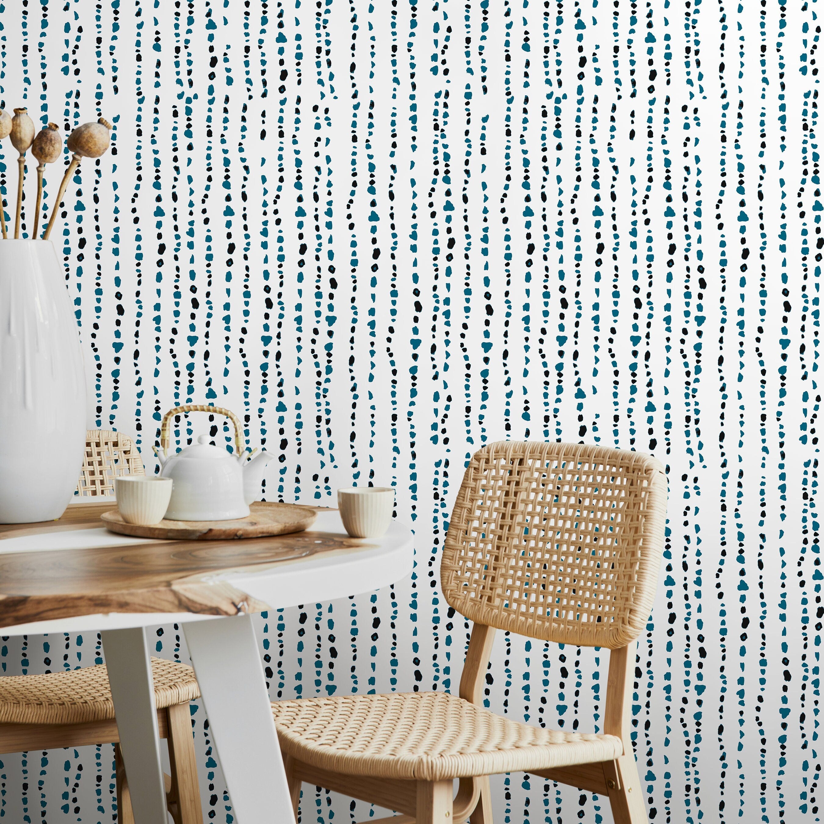 Abstract Wallpaper With Dotted Vertical Stripes In Teal And Black - A150