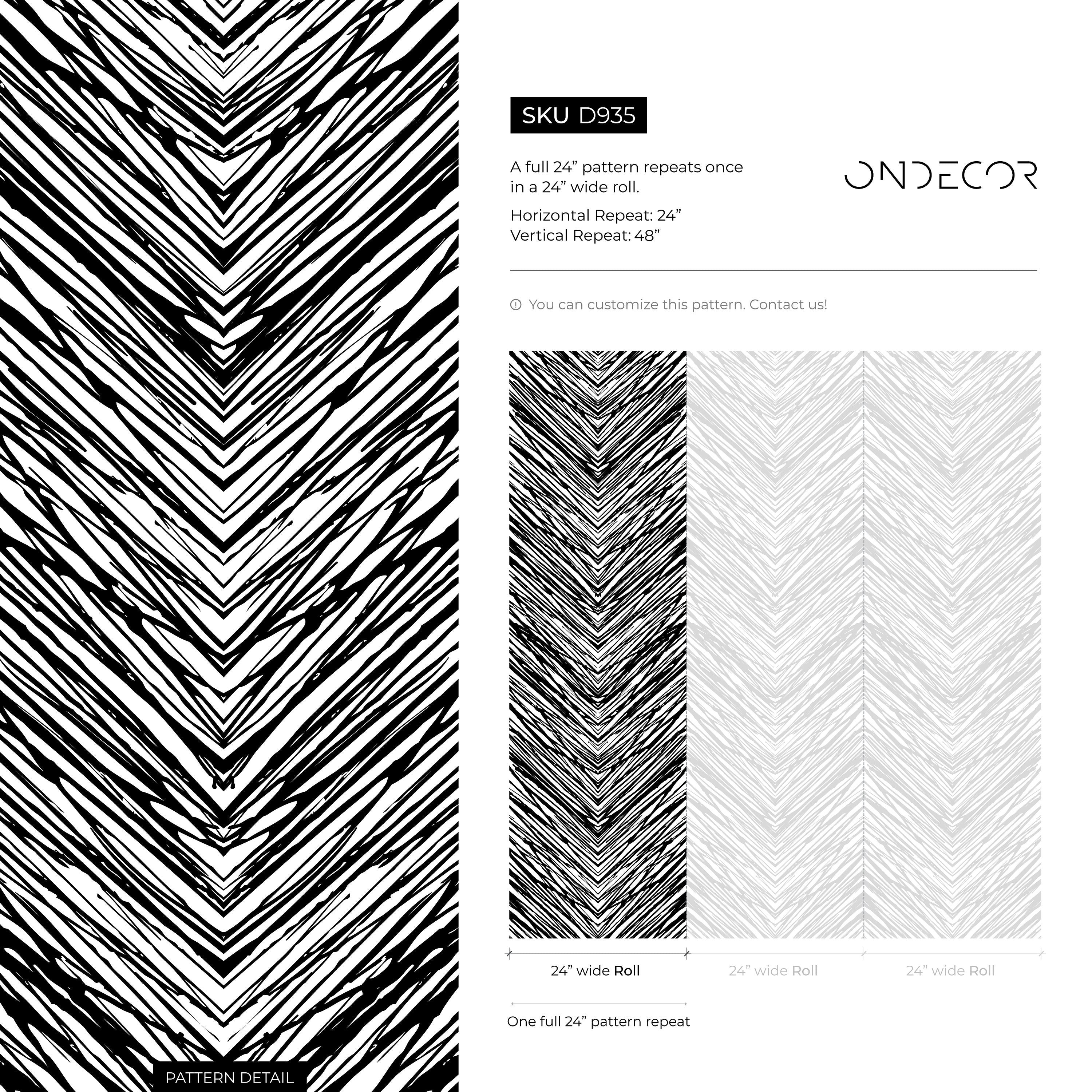 Geometric Wallpaper With A Sketched Chevron Motif In Black And White - D935