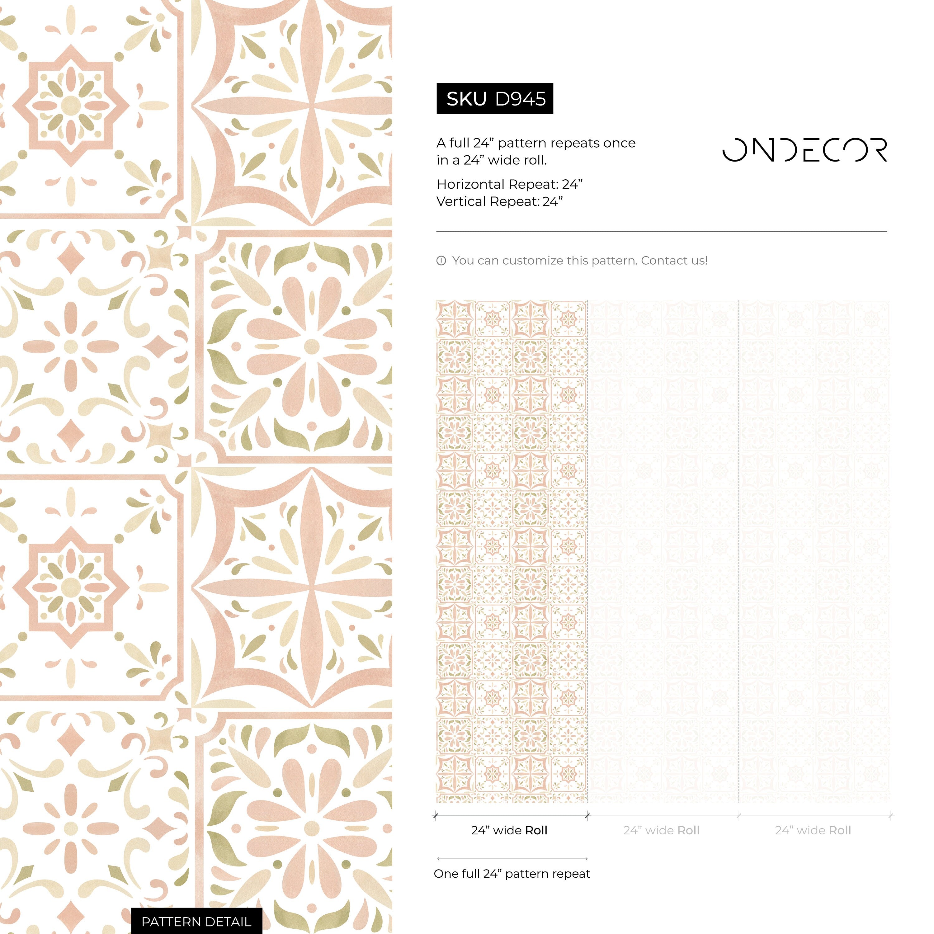 Tile Wallpaper With A Mediterranean Floral Motif In Pink, Green, And Beige - D945